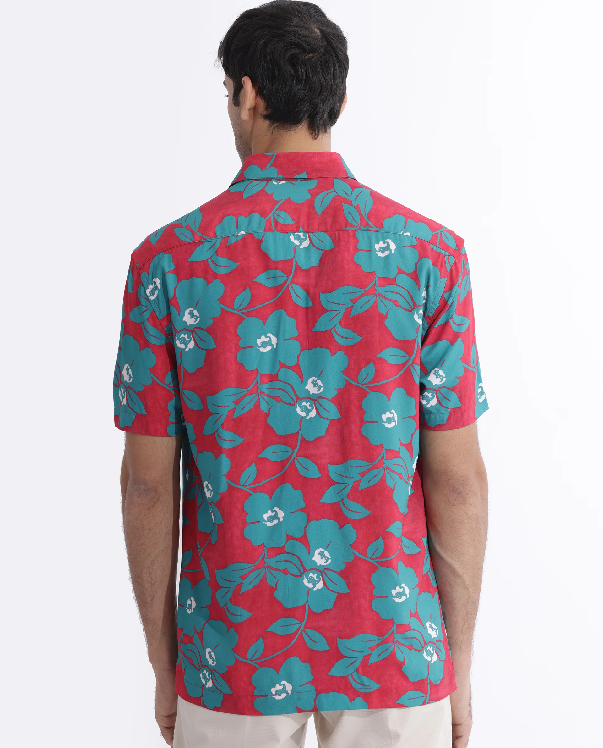 Rare Rabbit Men's Landon Dark Pink Viscose Floral Print Regular Fit Half Sleeve Collared Shirt - Image 8