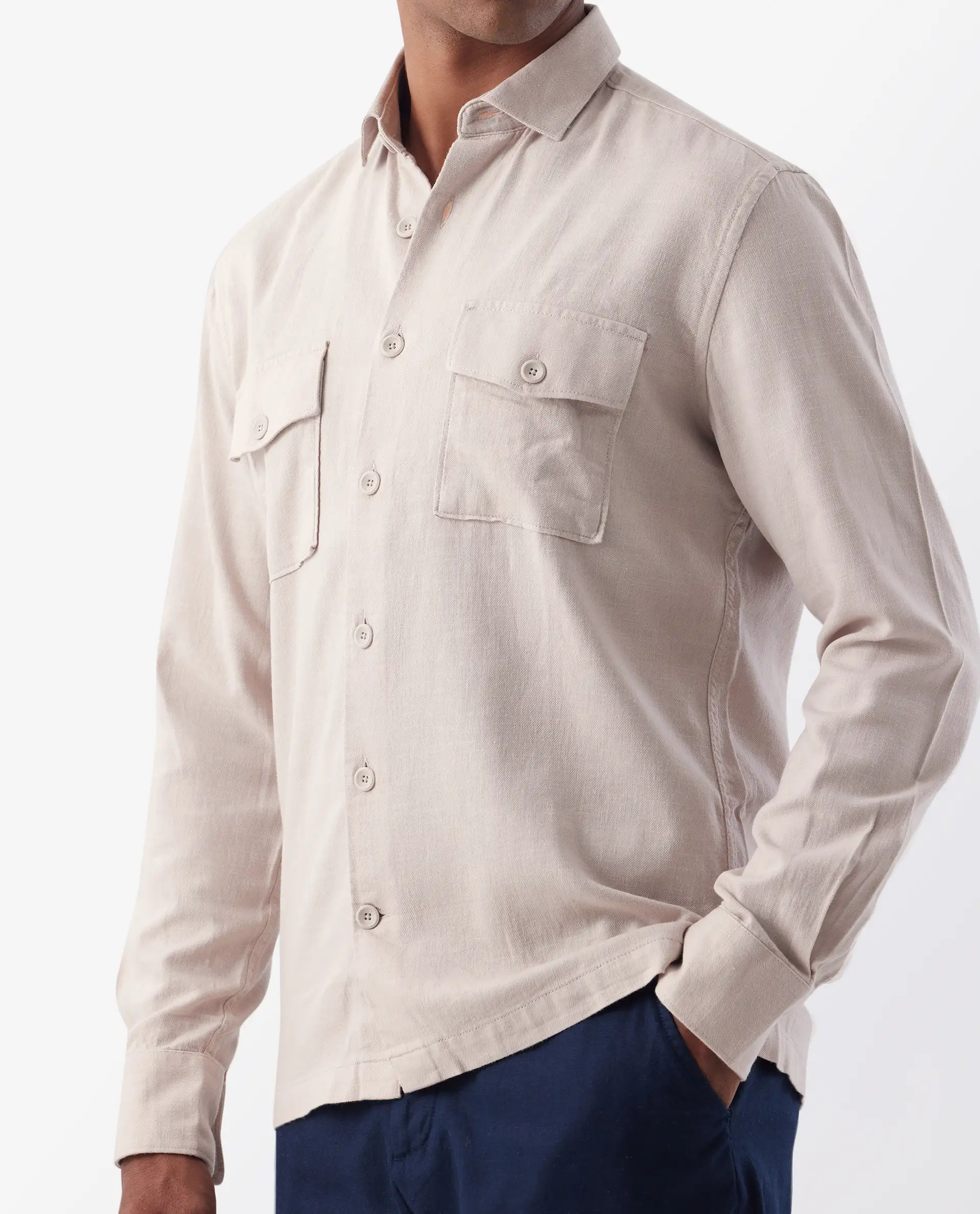 Rare Rabbit Men's Lang Beige Linen Blend Plain Regular Fit Full Sleeve Collared Shirt - Image 3