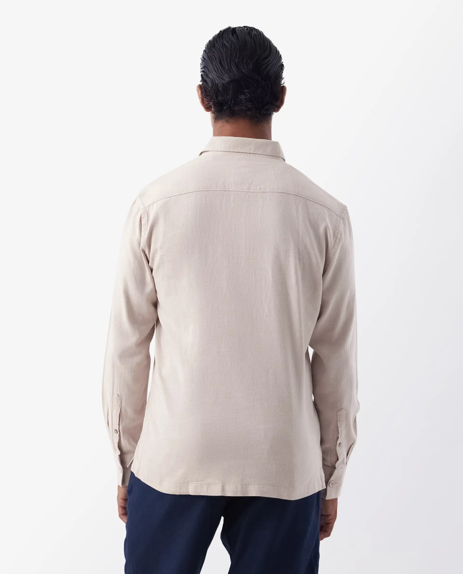 Rare Rabbit Men's Lang Beige Linen Blend Plain Regular Fit Full Sleeve Collared Shirt - Image 4