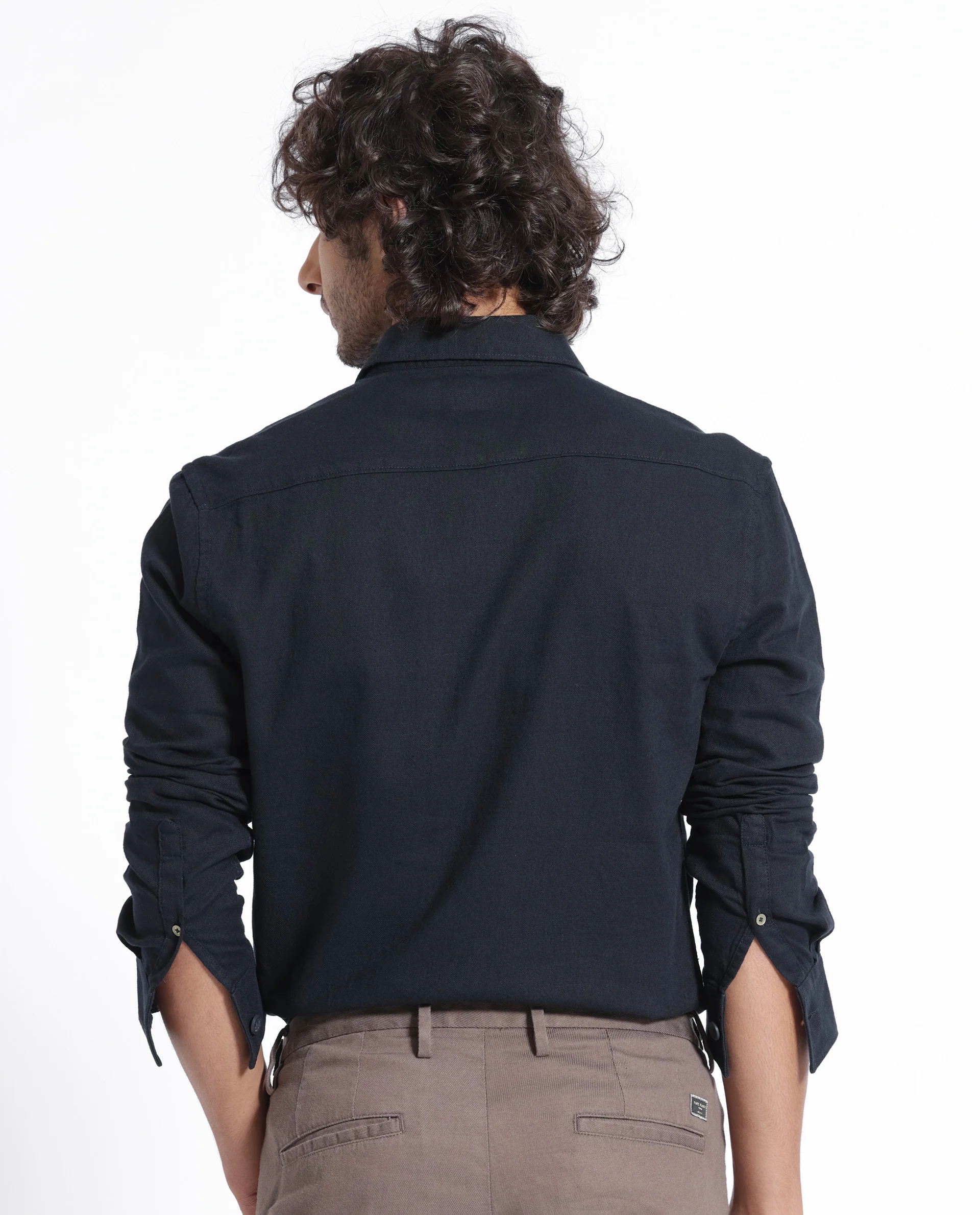 Rare Rabbit Men's Lang Navy Linen Blend Plain Regular Fit Full Sleeve Collared Shirt - Image 13