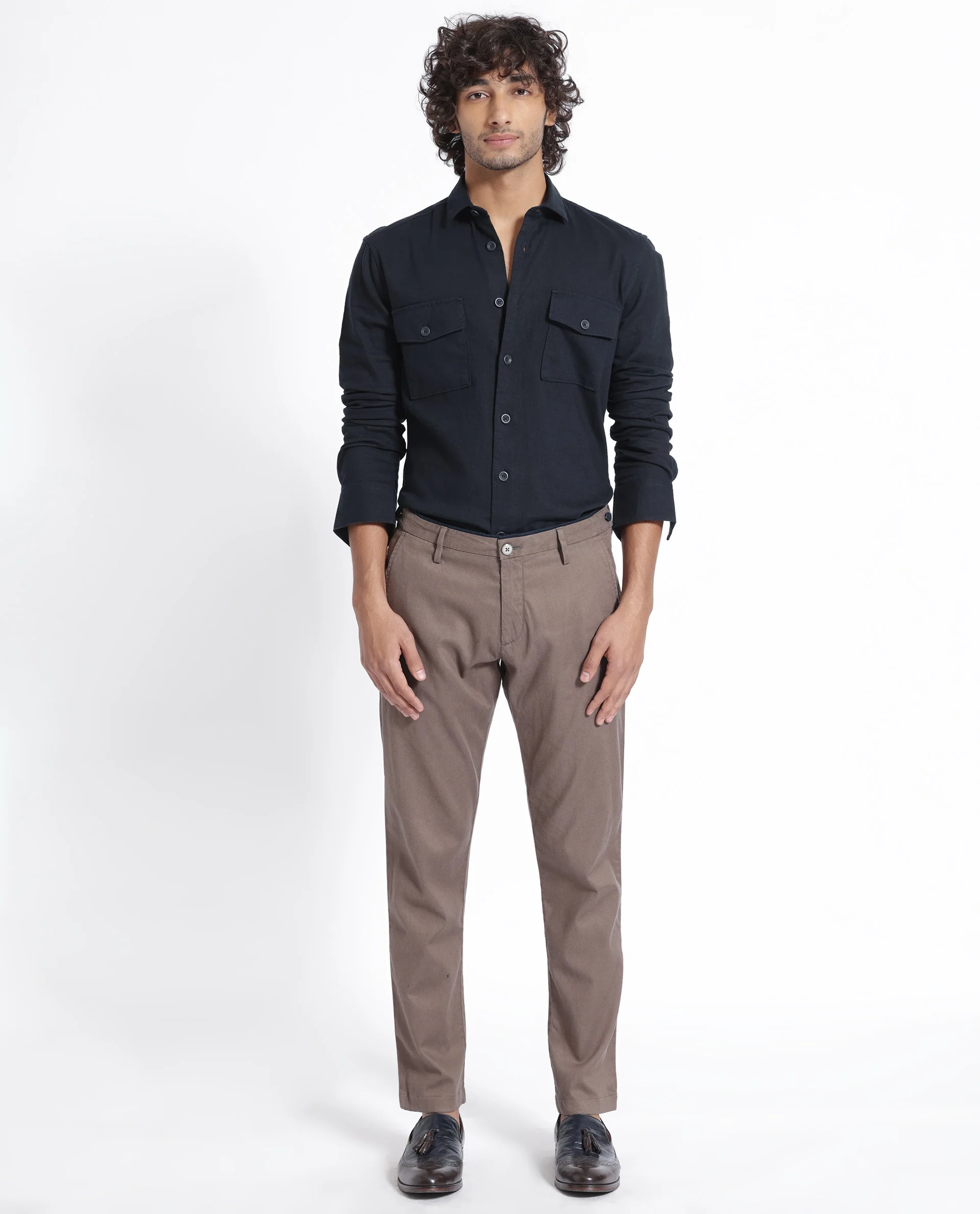 Rare Rabbit Men's Lang Navy Linen Blend Plain Regular Fit Full Sleeve Collared Shirt - Image 2