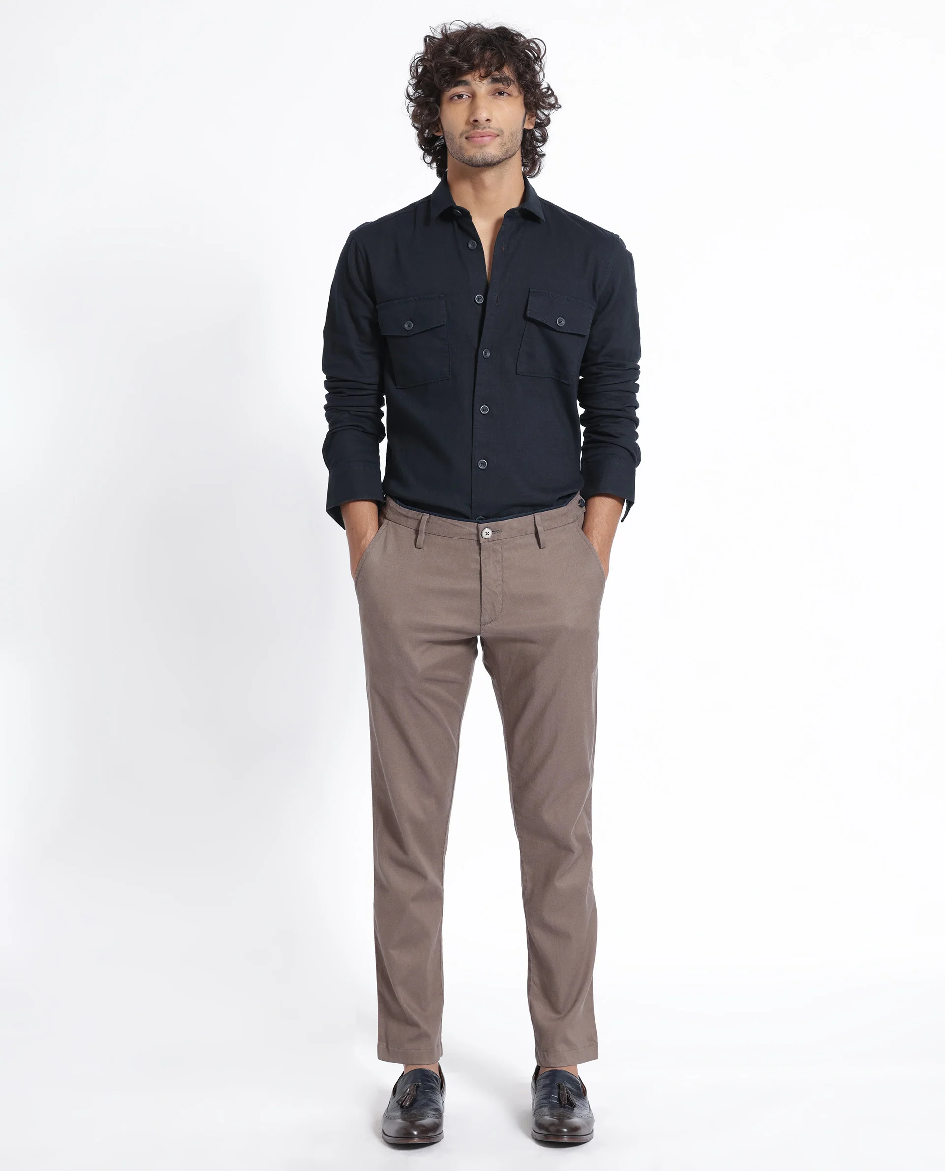 Rare Rabbit Men's Lang Navy Linen Blend Plain Regular Fit Full Sleeve Collared Shirt - Image 8