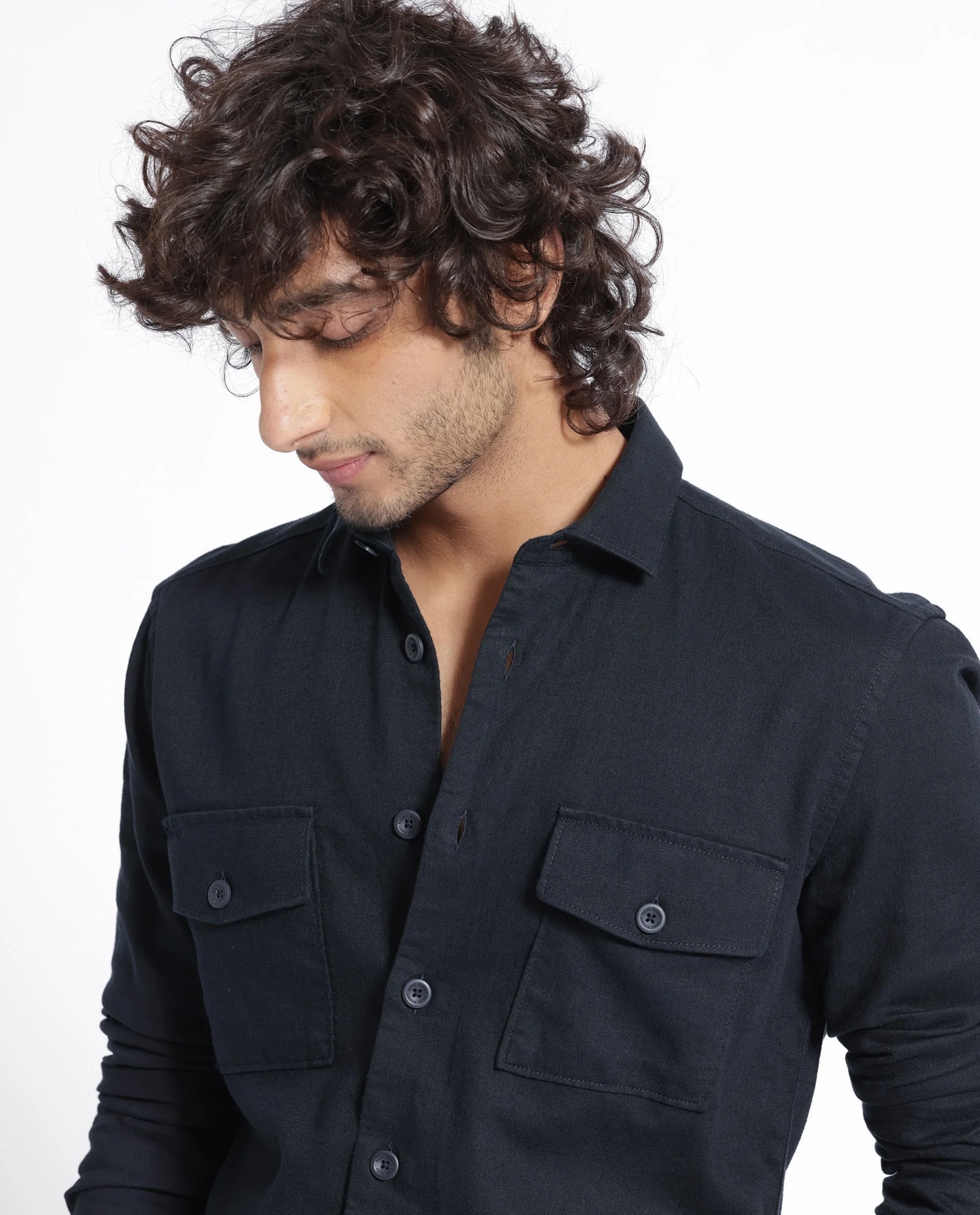 Rare Rabbit Men's Lang Navy Linen Blend Plain Regular Fit Full Sleeve Collared Shirt - Image 9