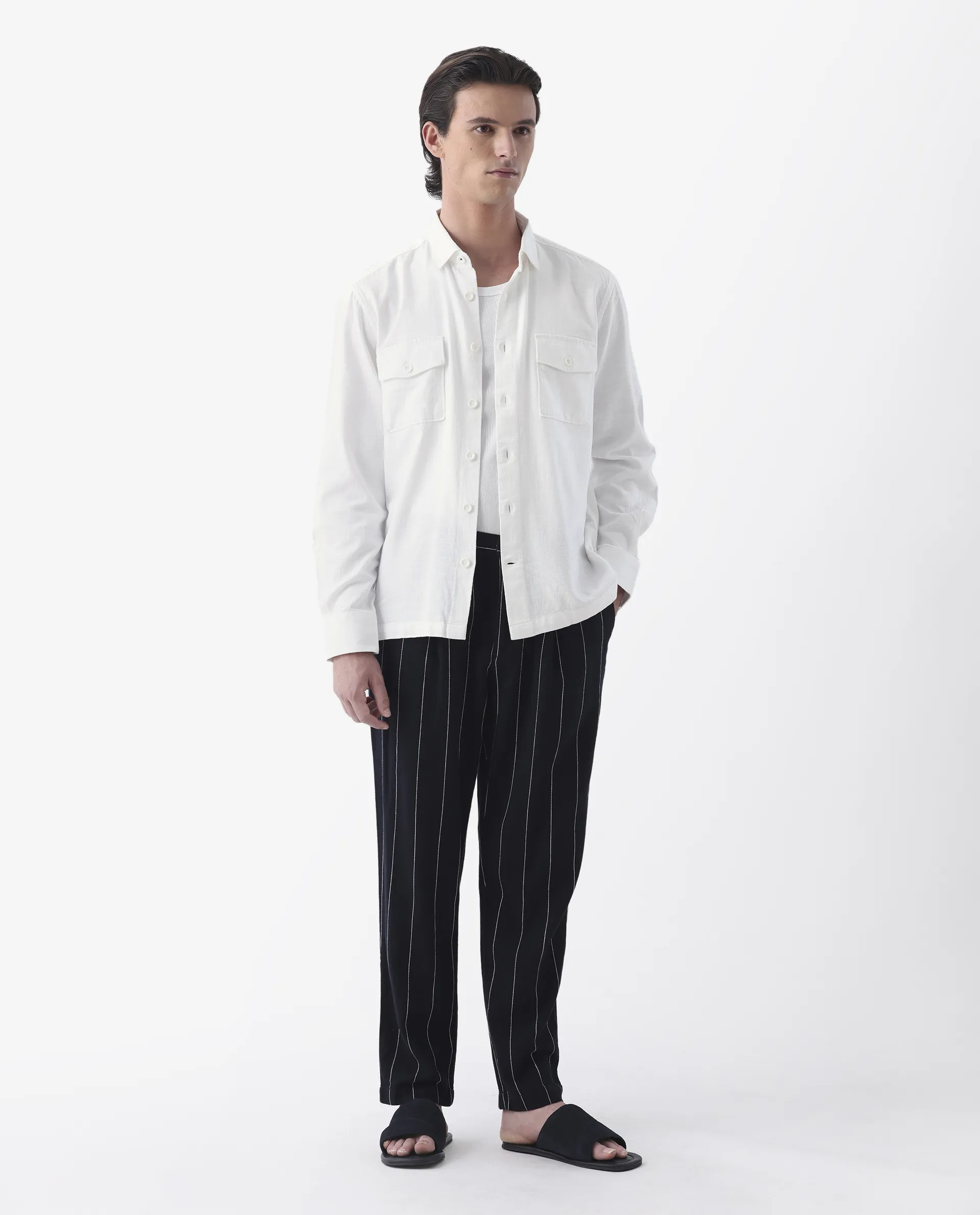 Rare Rabbit Men's Lang White Linen Blend Plain Regular Fit Full Sleeve Spread Collar Shirt - Image 7