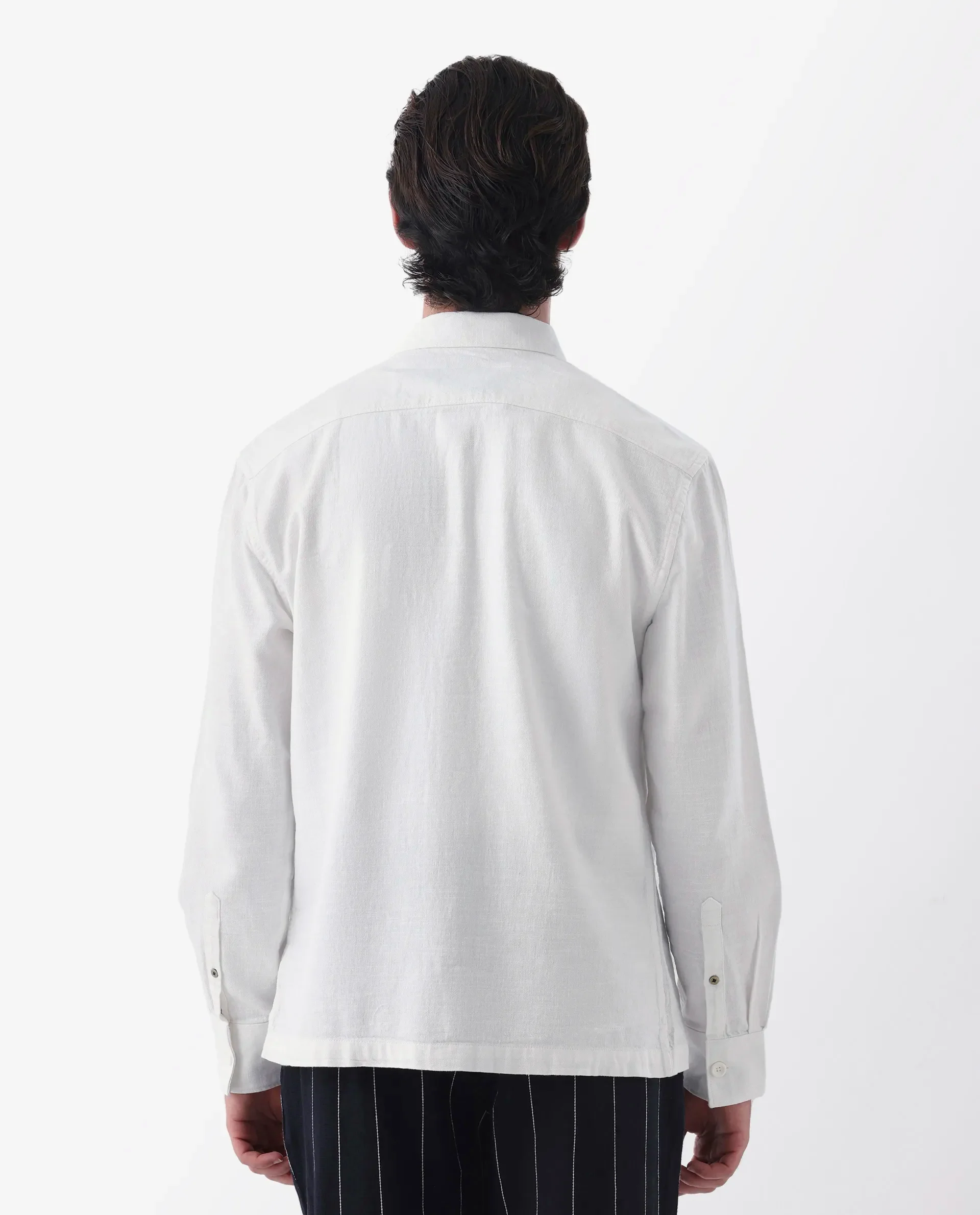 Rare Rabbit Men's Lang White Linen Blend Plain Regular Fit Full Sleeve Spread Collar Shirt - Image 8