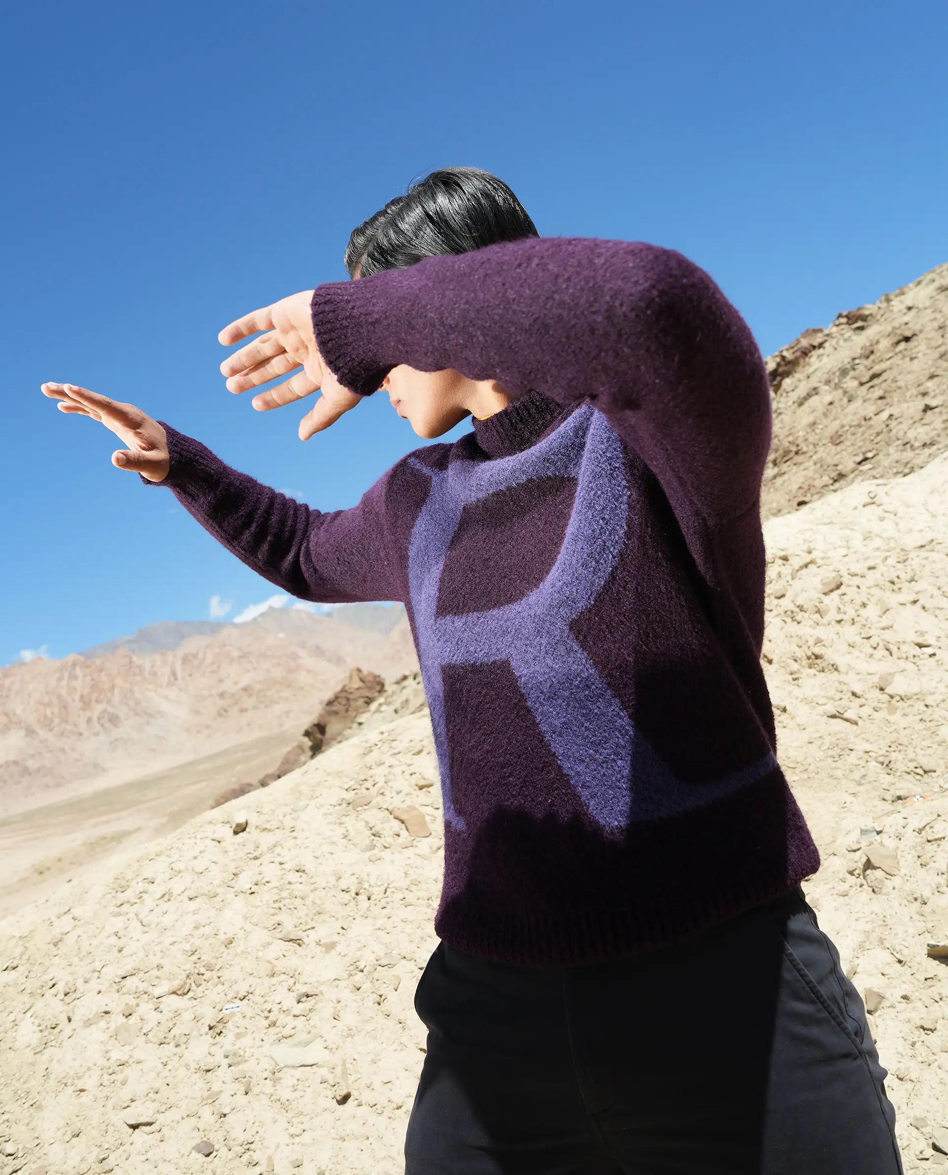 Rare Rabbit Men's Lang Purple Nylon Printed Regular Fit Full Sleeve Crew Neck Sweater - Image 3