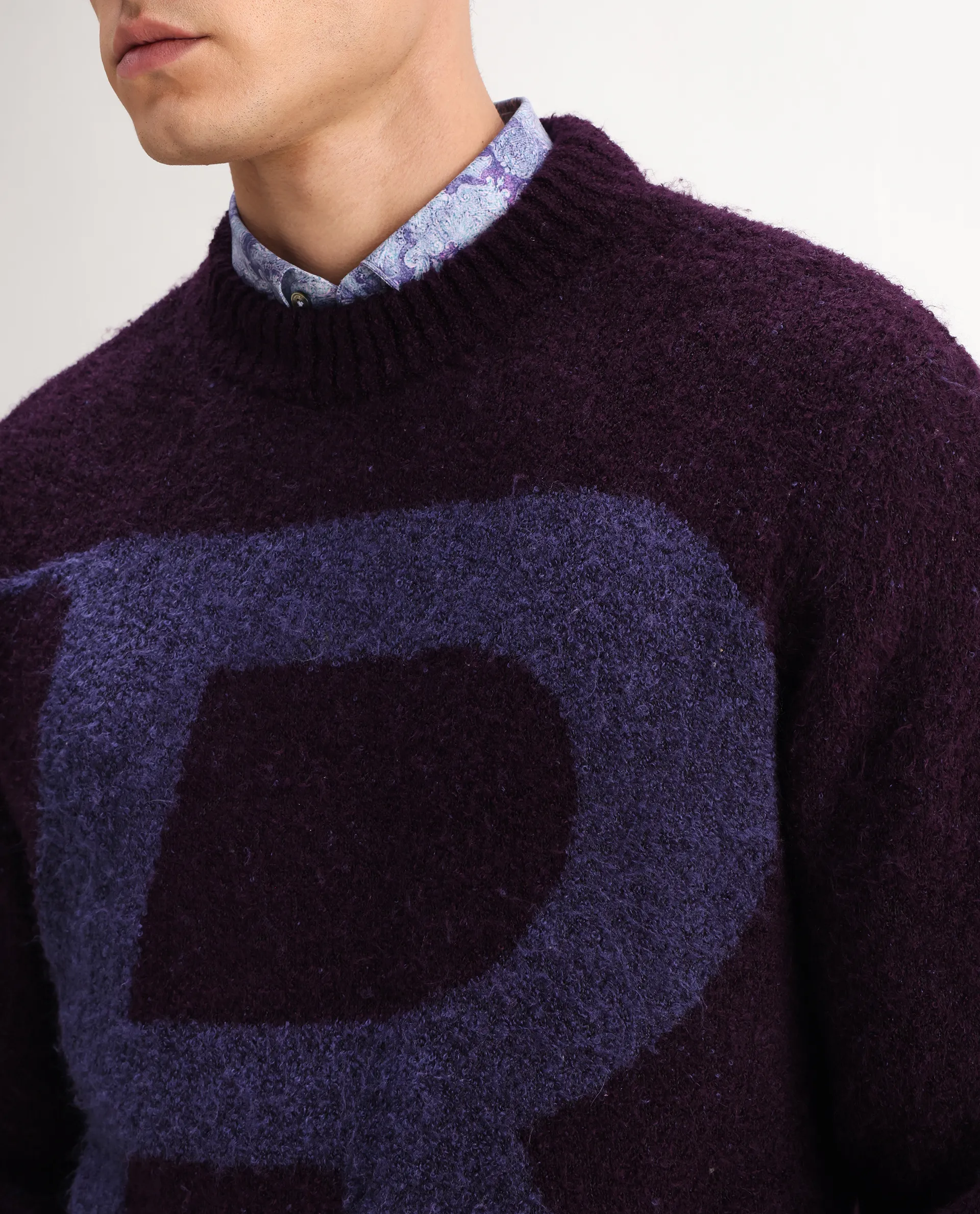 Rare Rabbit Men's Lang Purple Nylon Printed Regular Fit Full Sleeve Crew Neck Sweater - Image 5