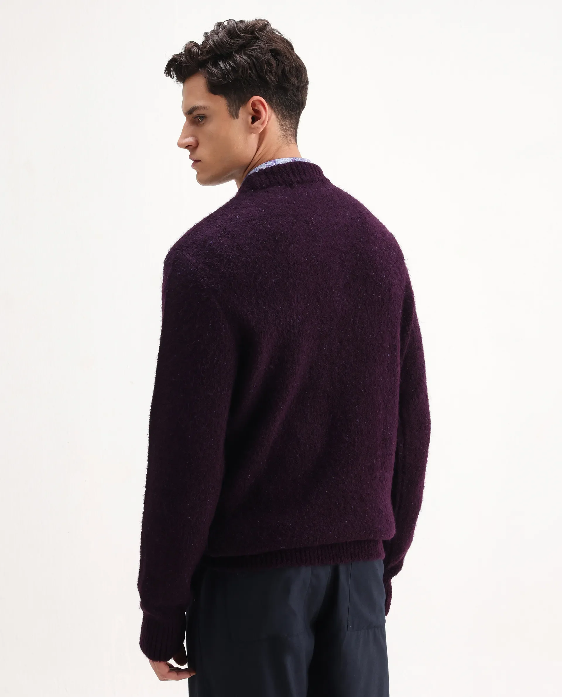 Rare Rabbit Men's Lang Purple Nylon Printed Regular Fit Full Sleeve Crew Neck Sweater - Image 6
