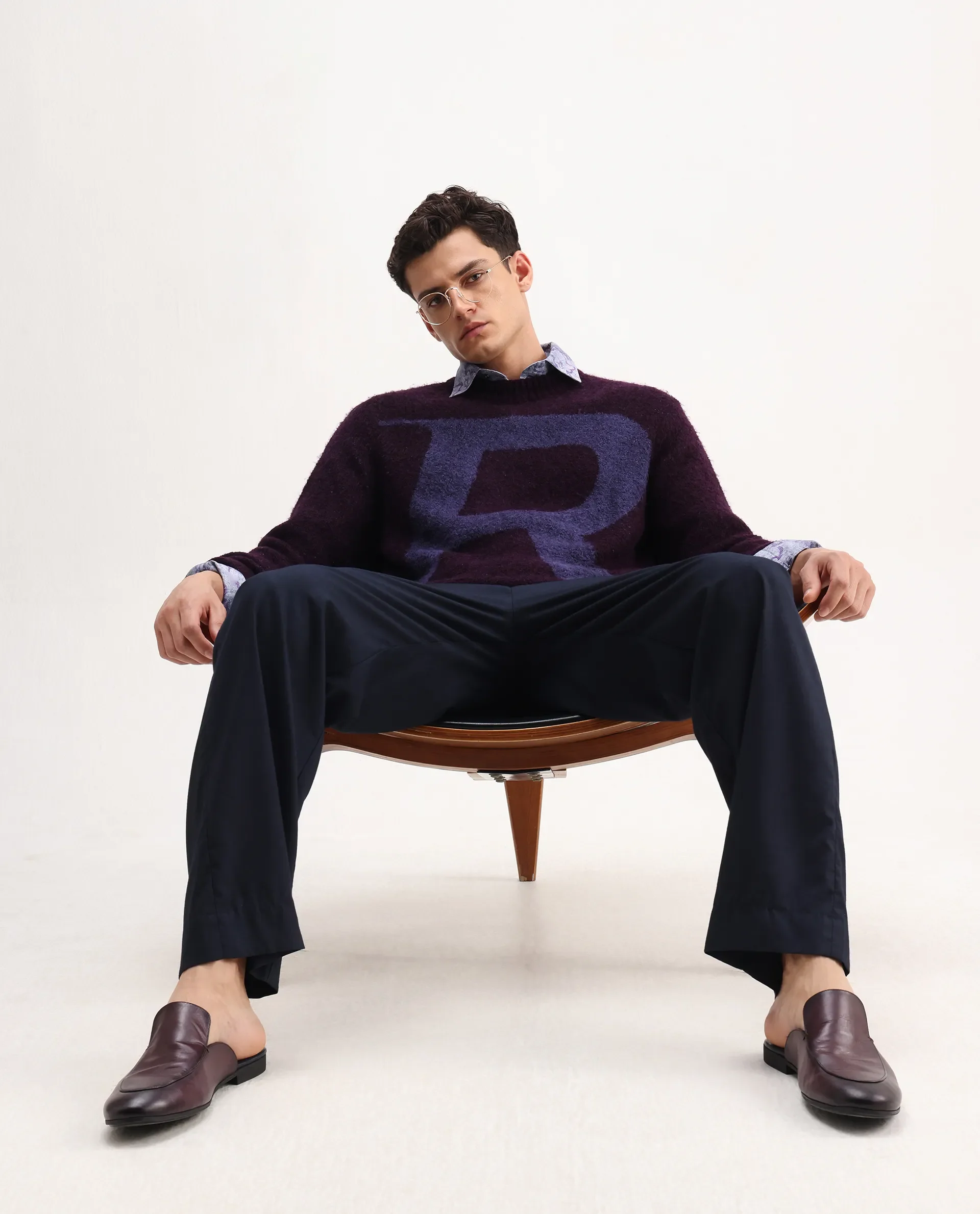 Rare Rabbit Men's Lang Purple Nylon Printed Regular Fit Full Sleeve Crew Neck Sweater - Image 7