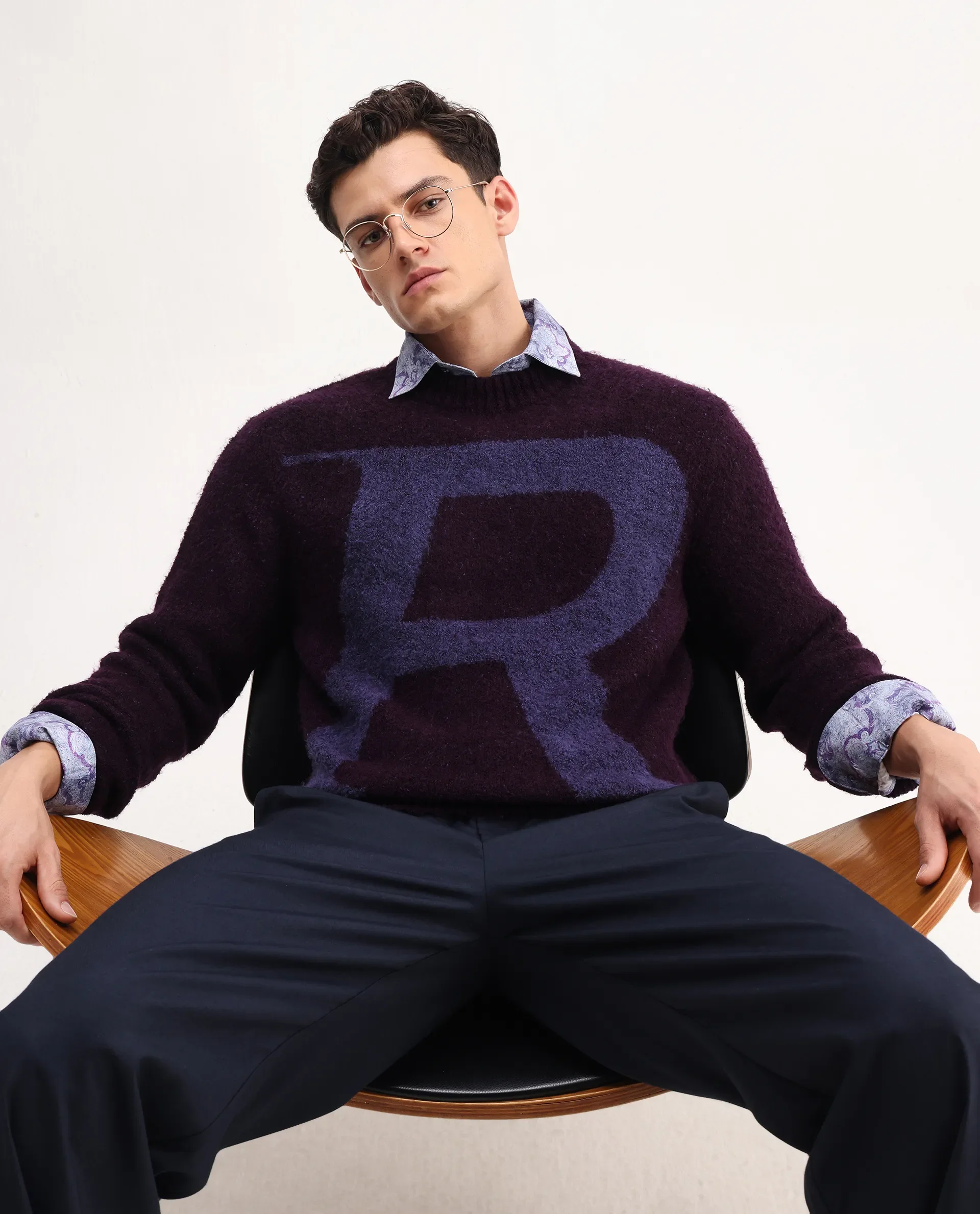 Rare Rabbit Men's Lang Purple Nylon Printed Regular Fit Full Sleeve Crew Neck Sweater - Image 8
