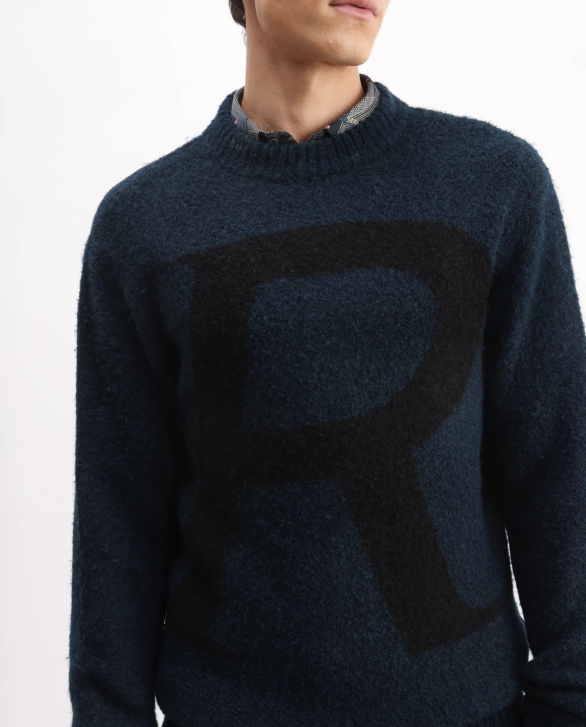 Rare Rabbit Men's Lang Teal Nylon Printed Regular Fit Full Sleeve Crew Neck Sweater - Image 3