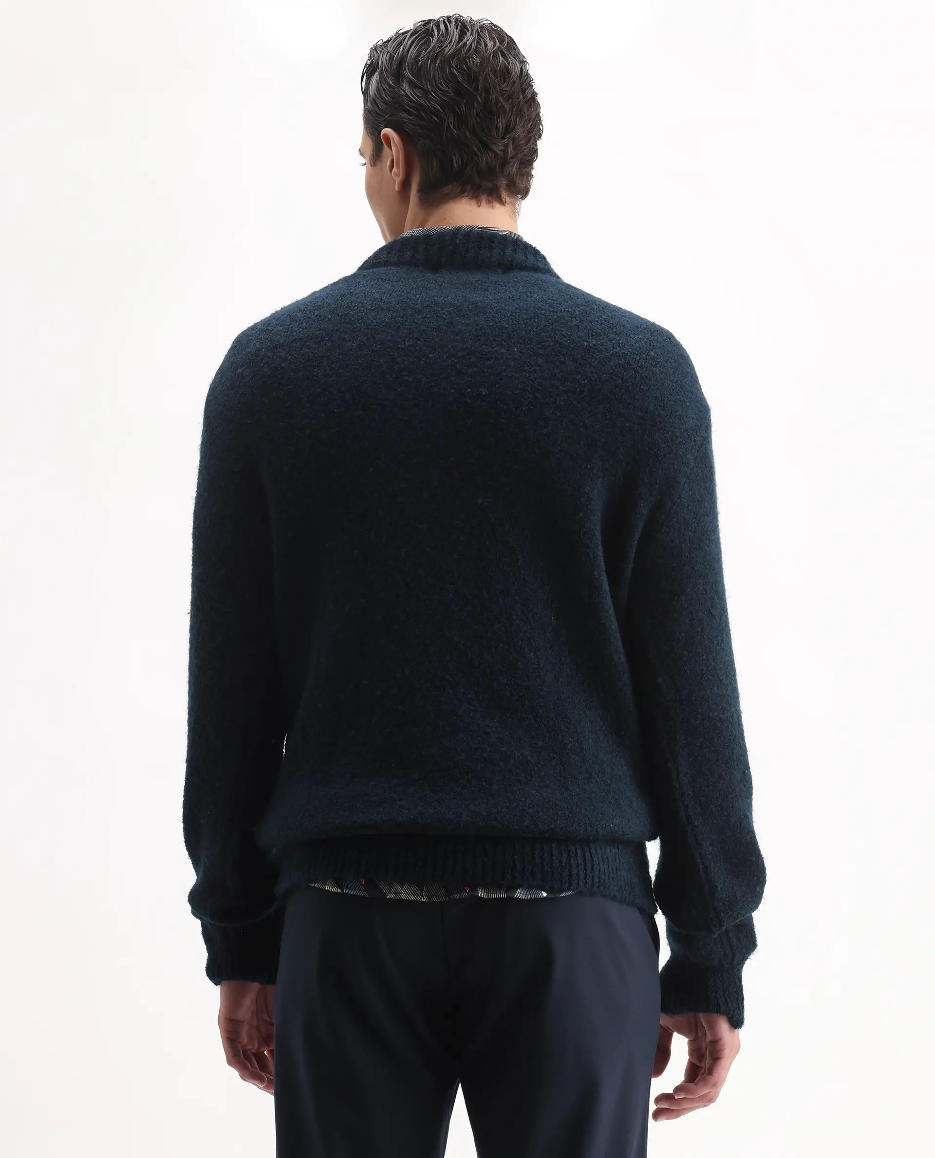 Rare Rabbit Men's Lang Teal Nylon Printed Regular Fit Full Sleeve Crew Neck Sweater - Image 7