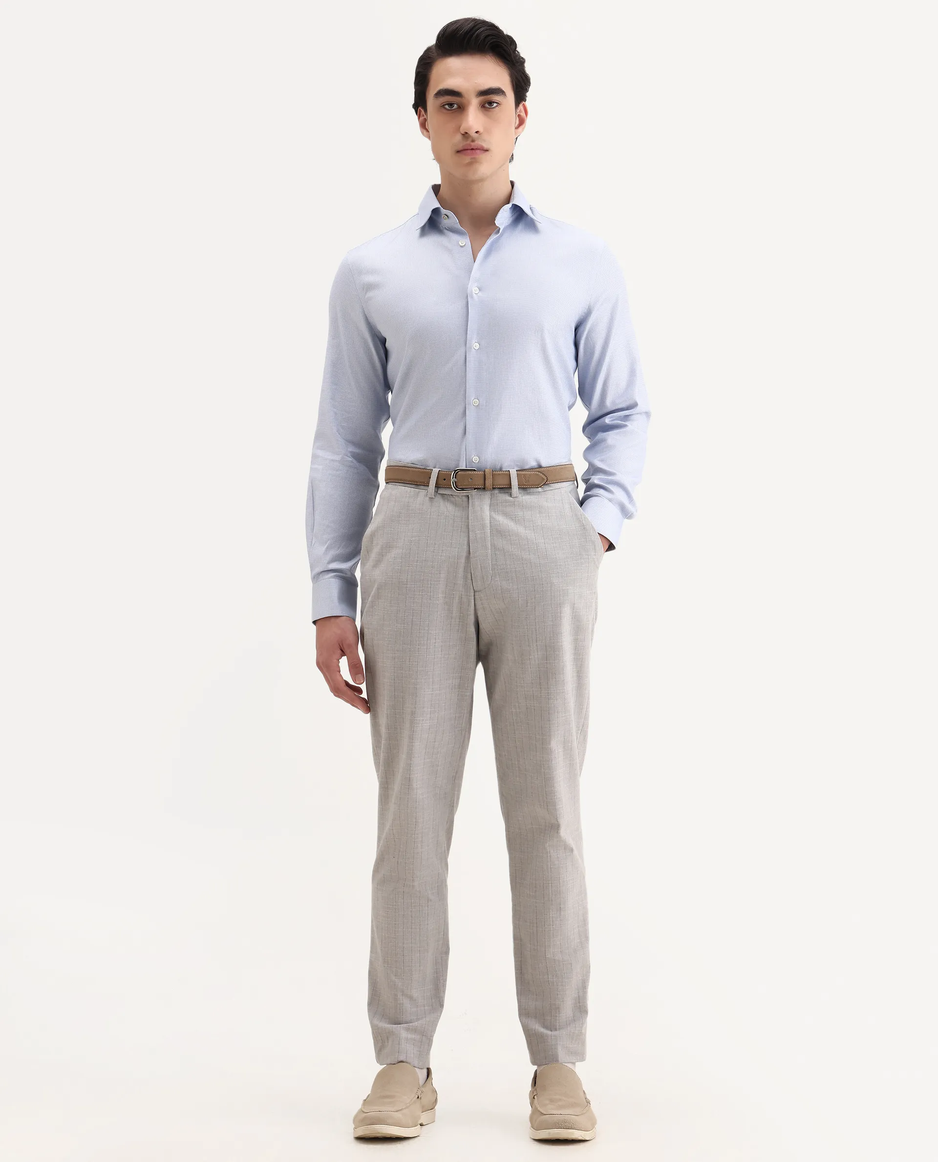 Rare Rabbit Men's Lanic-25 Blue Cotton Textured Regular Fit Full Sleeve Collared Shirt - Image 2