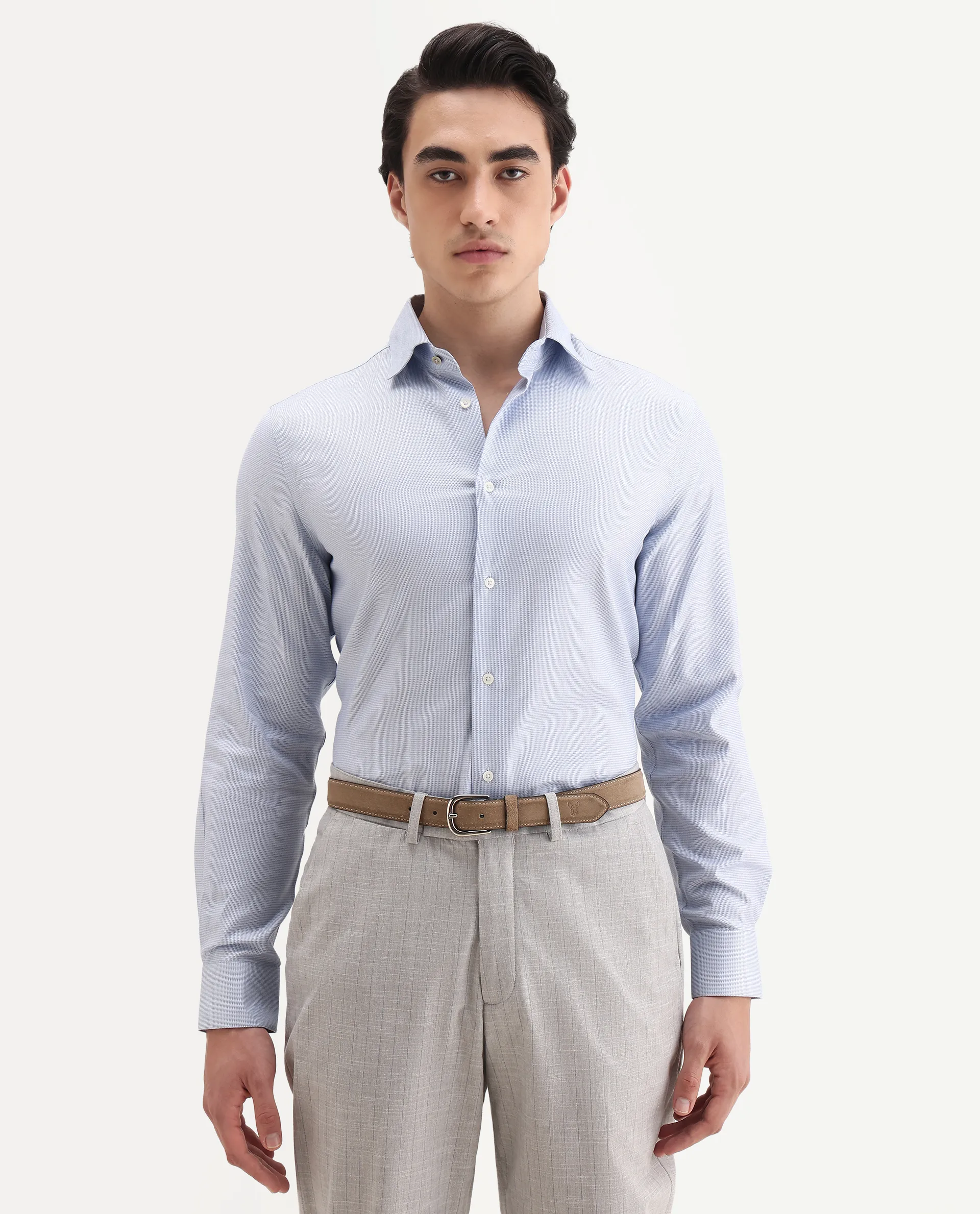 Rare Rabbit Men's Lanic-25 Blue Cotton Textured Regular Fit Full Sleeve Collared Shirt - Image 3