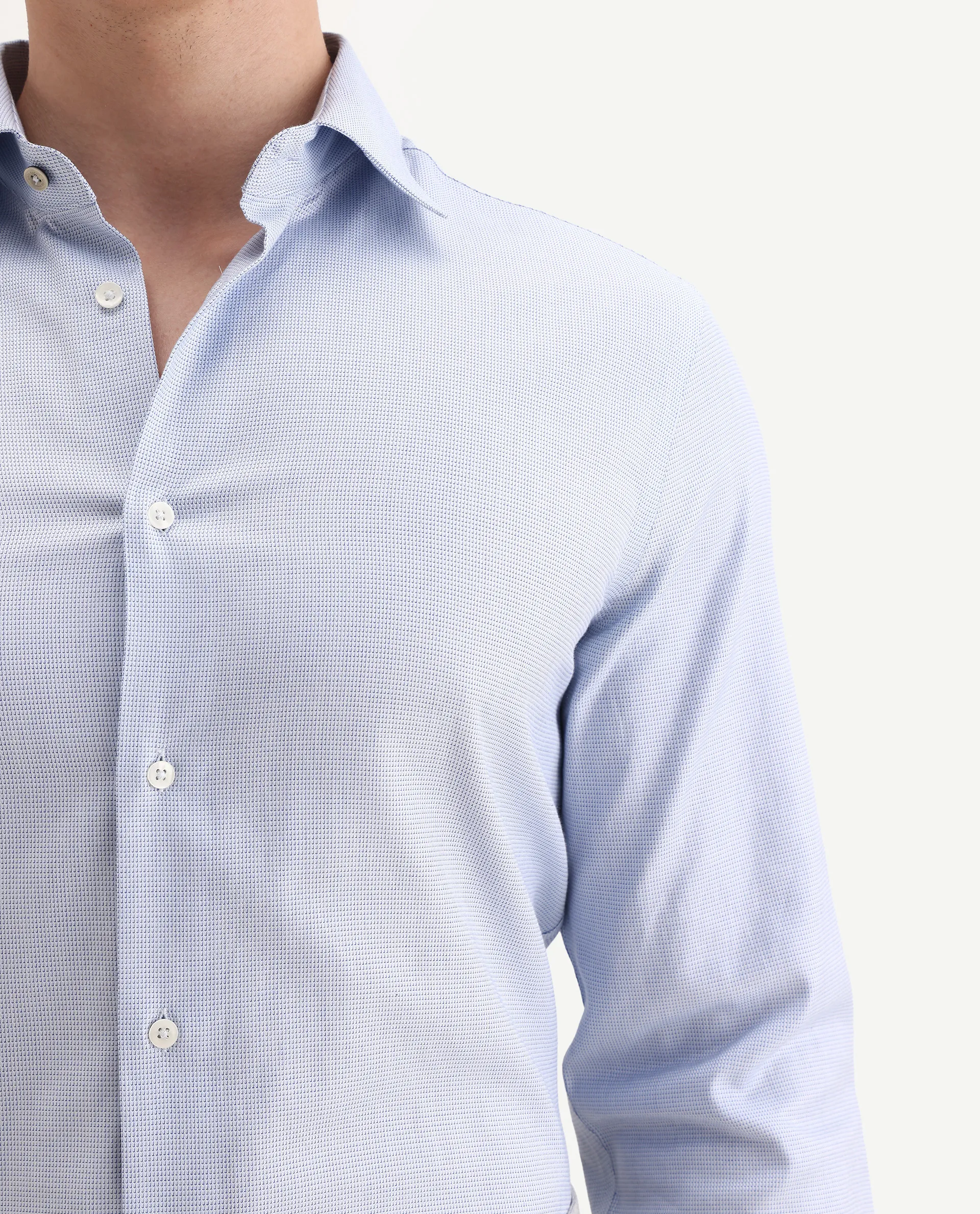 Rare Rabbit Men's Lanic-25 Blue Cotton Textured Regular Fit Full Sleeve Collared Shirt - Image 4