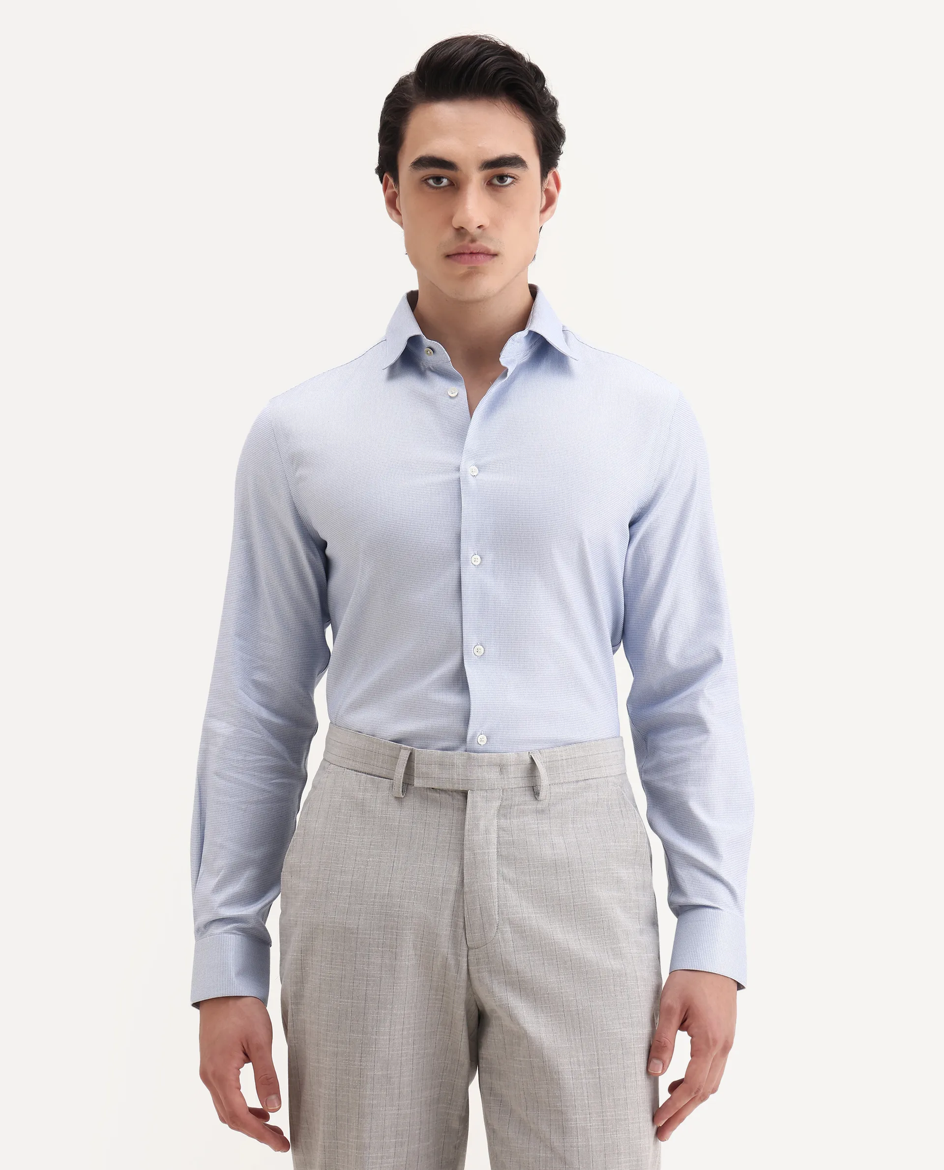 Rare Rabbit Men's Lanic-25 Blue Cotton Textured Regular Fit Full Sleeve Collared Shirt - Image 5