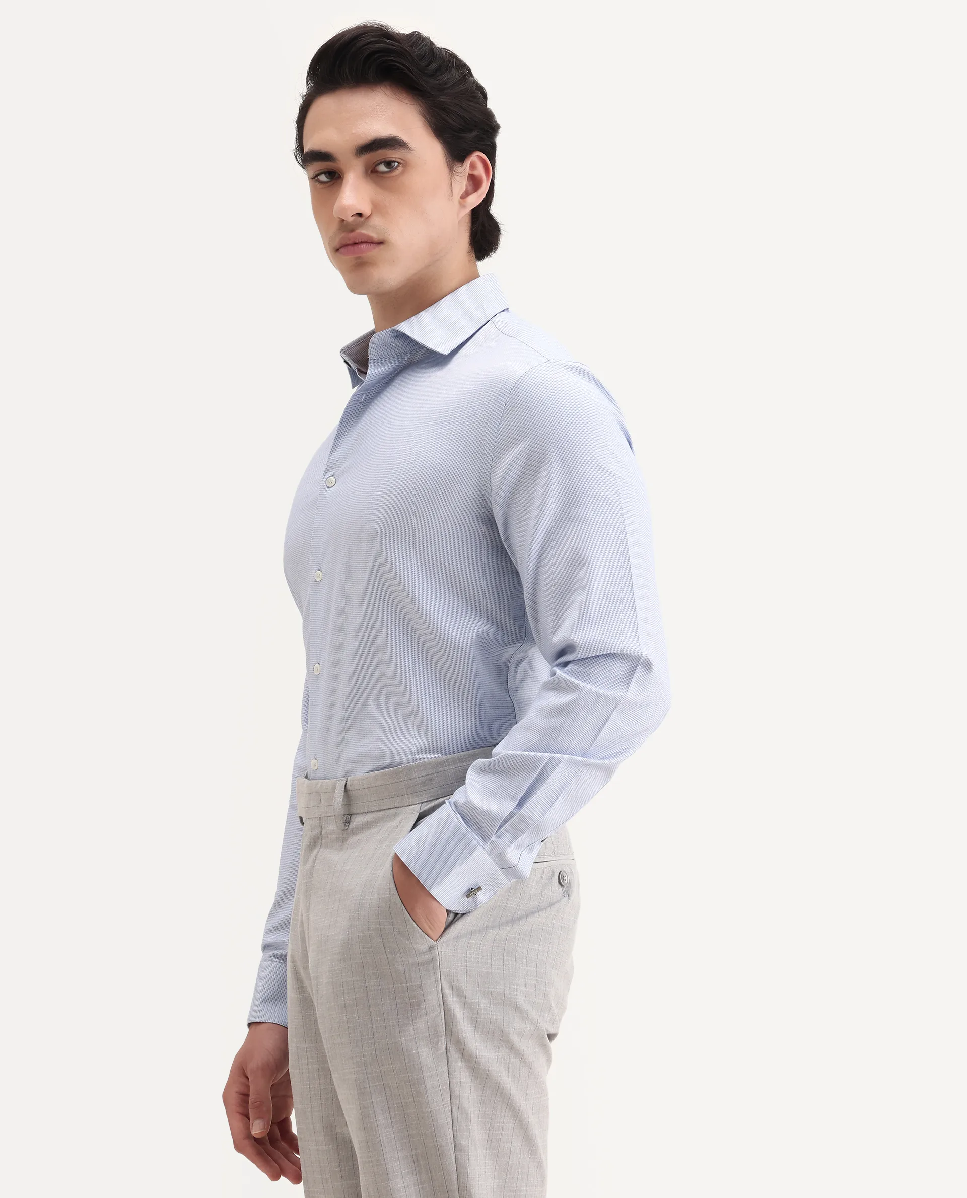 Rare Rabbit Men's Lanic-25 Blue Cotton Textured Regular Fit Full Sleeve Collared Shirt - Image 6
