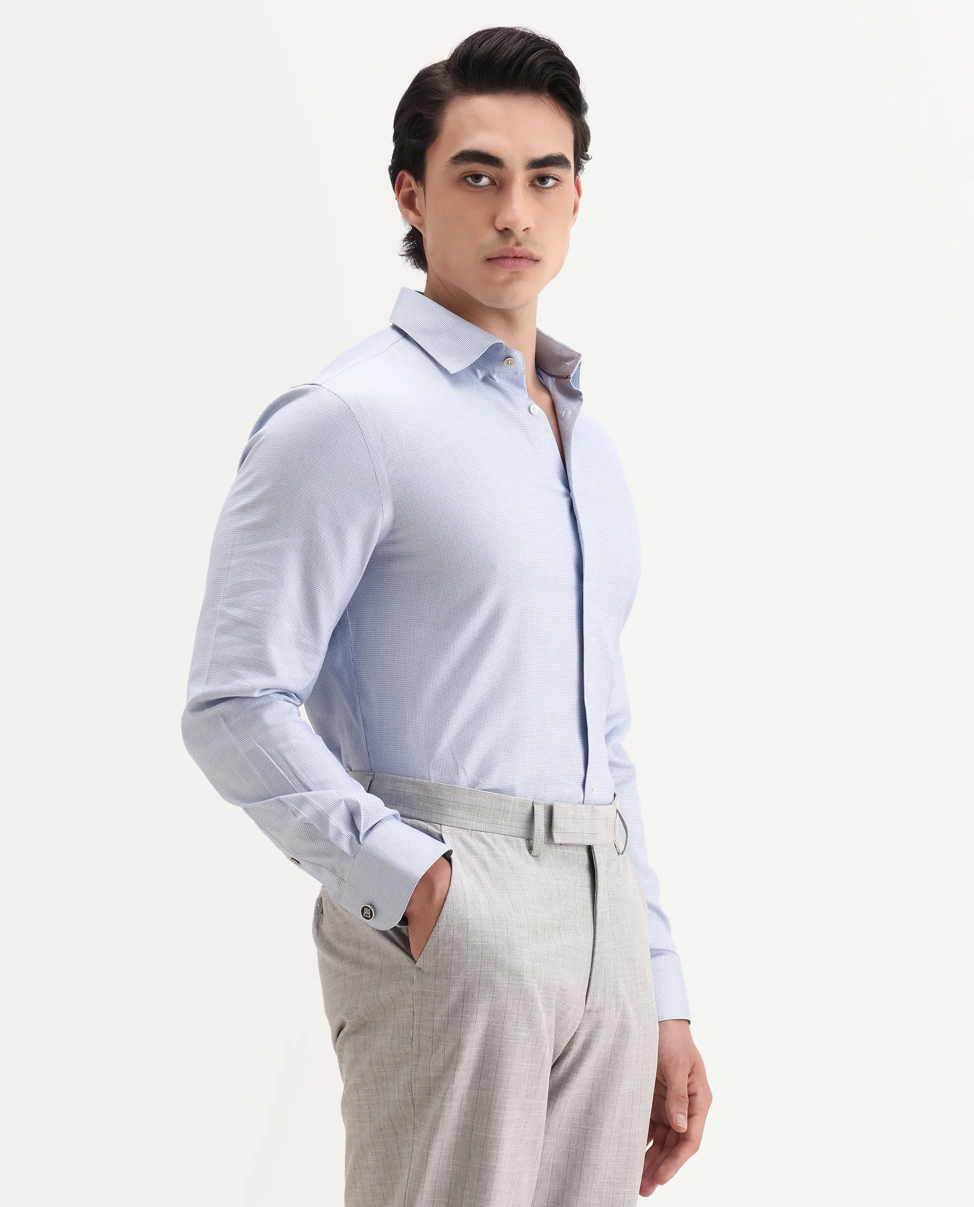 Rare Rabbit Men's Lanic-25 Blue Cotton Textured Regular Fit Full Sleeve Collared Shirt - Image 7