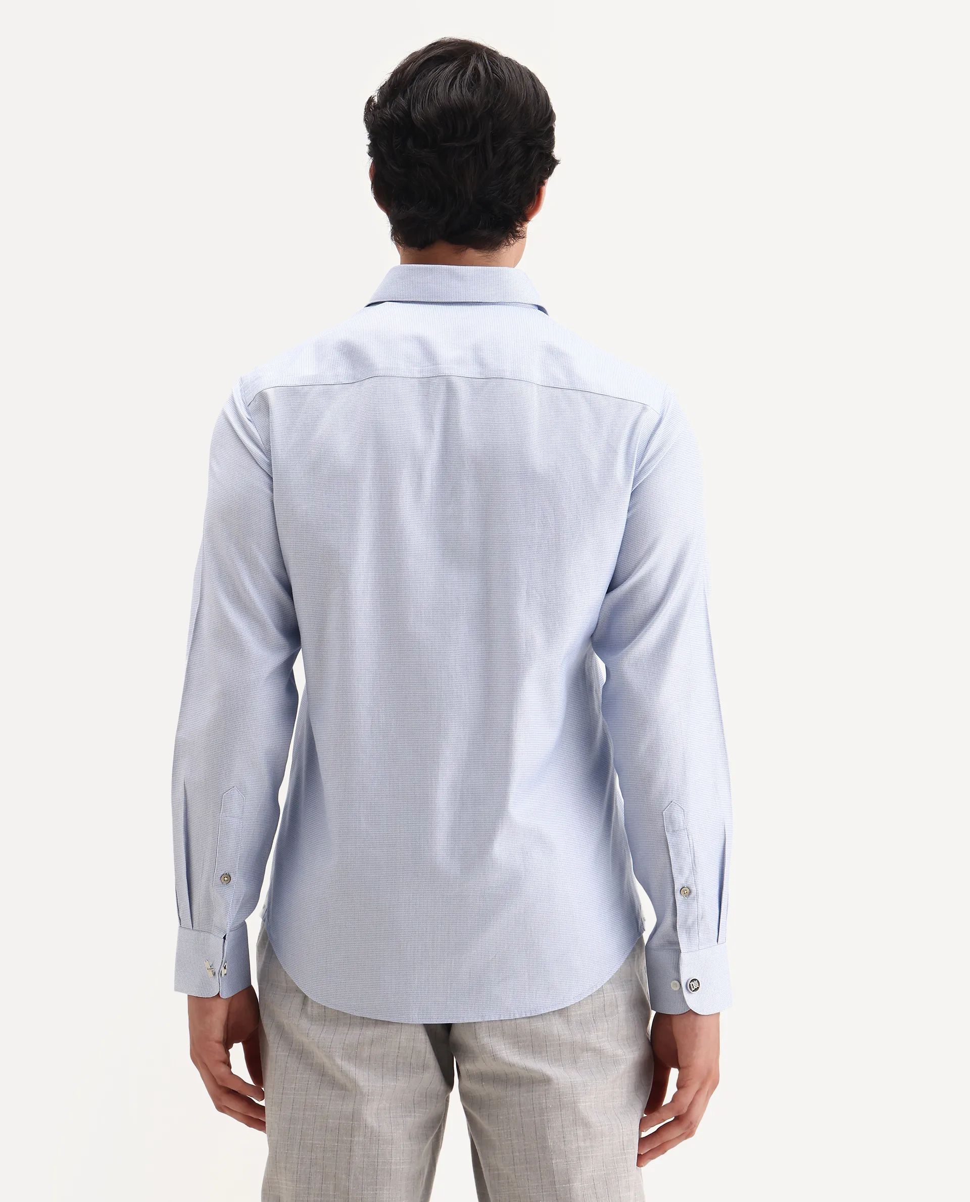 Rare Rabbit Men's Lanic-25 Blue Cotton Textured Regular Fit Full Sleeve Collared Shirt - Image 8