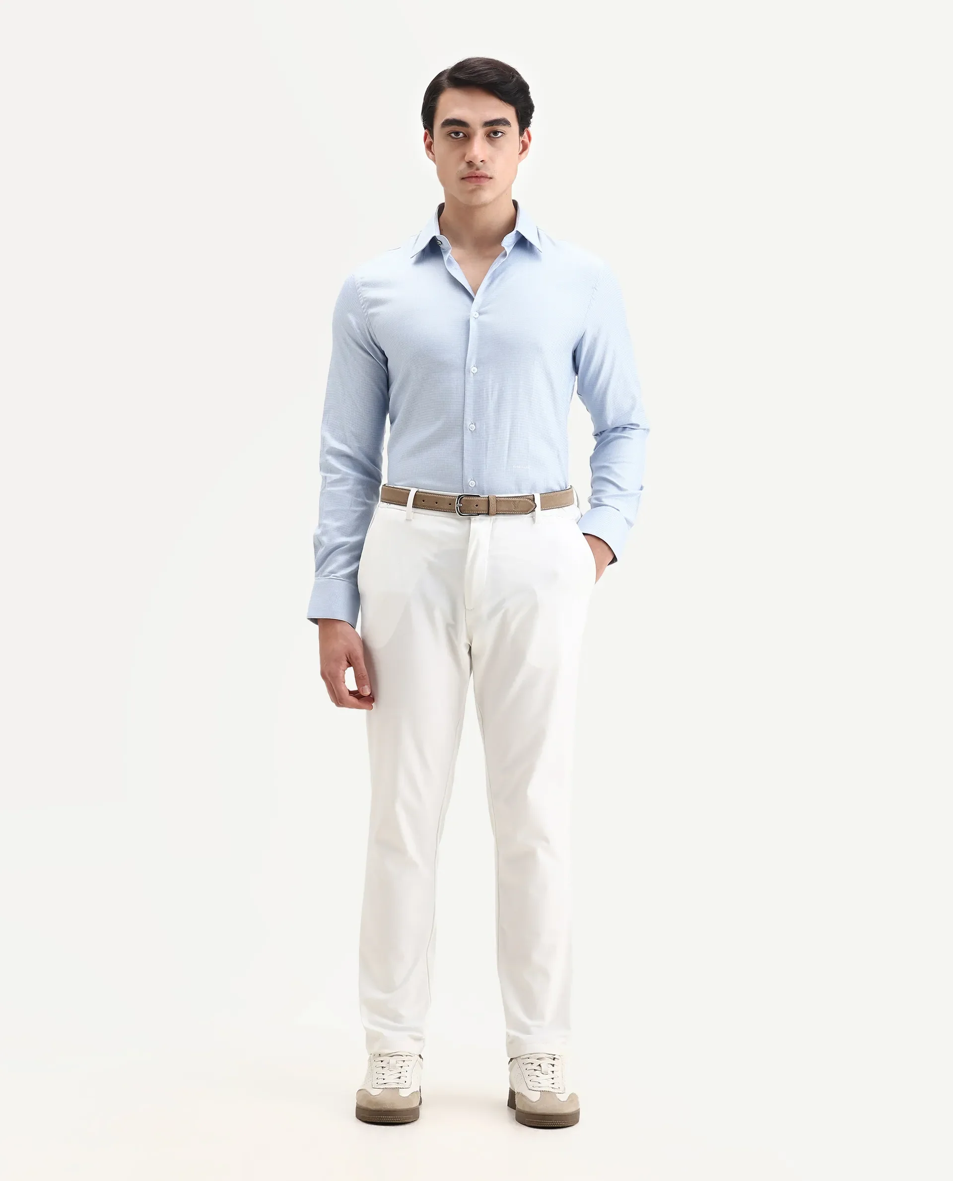 Rare Rabbit Men's Lanic Light Blue Cotton Textured Regular Fit Full Sleeve Collared Shirt - Image 2