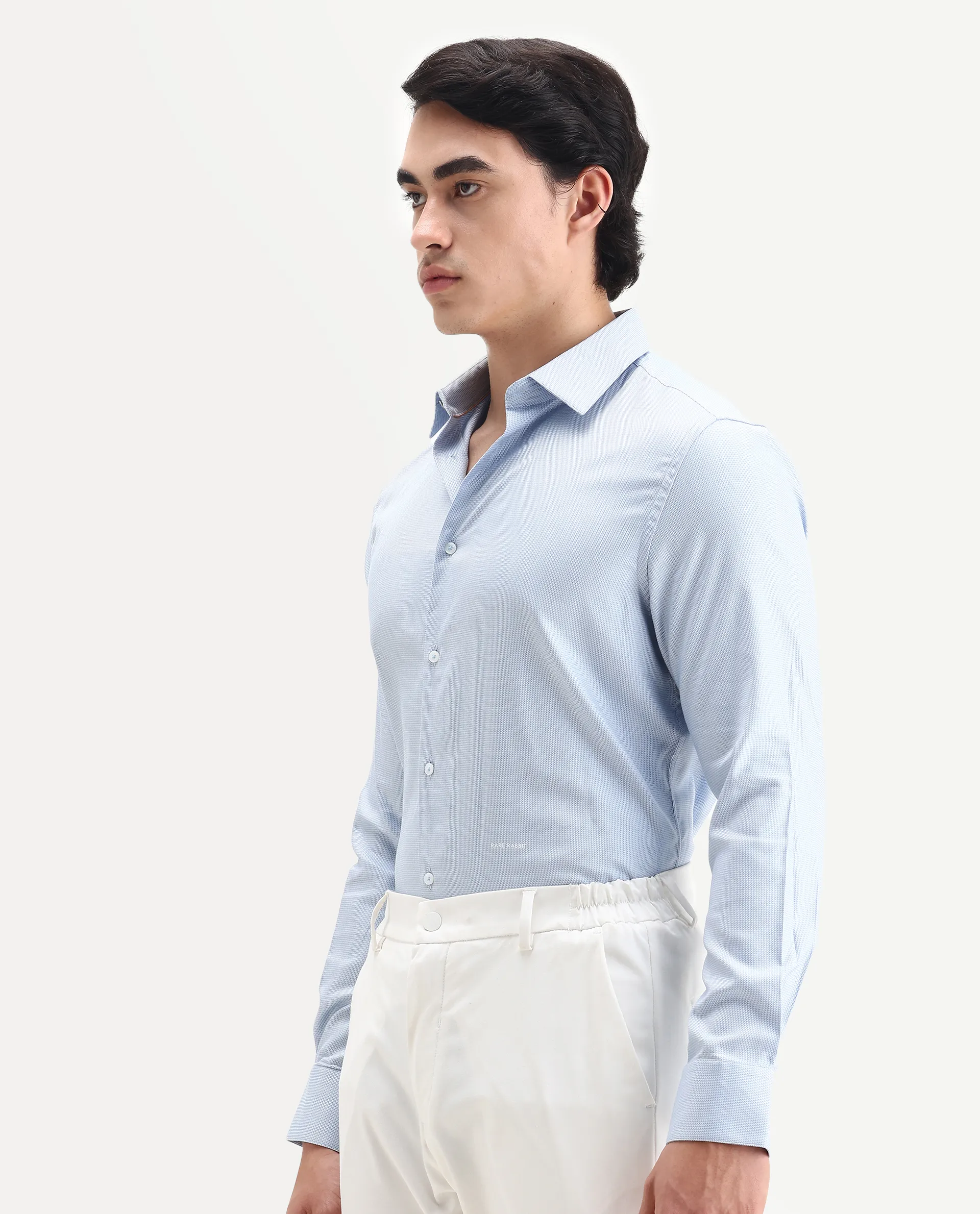 Rare Rabbit Men's Lanic Light Blue Cotton Textured Regular Fit Full Sleeve Collared Shirt - Image 5