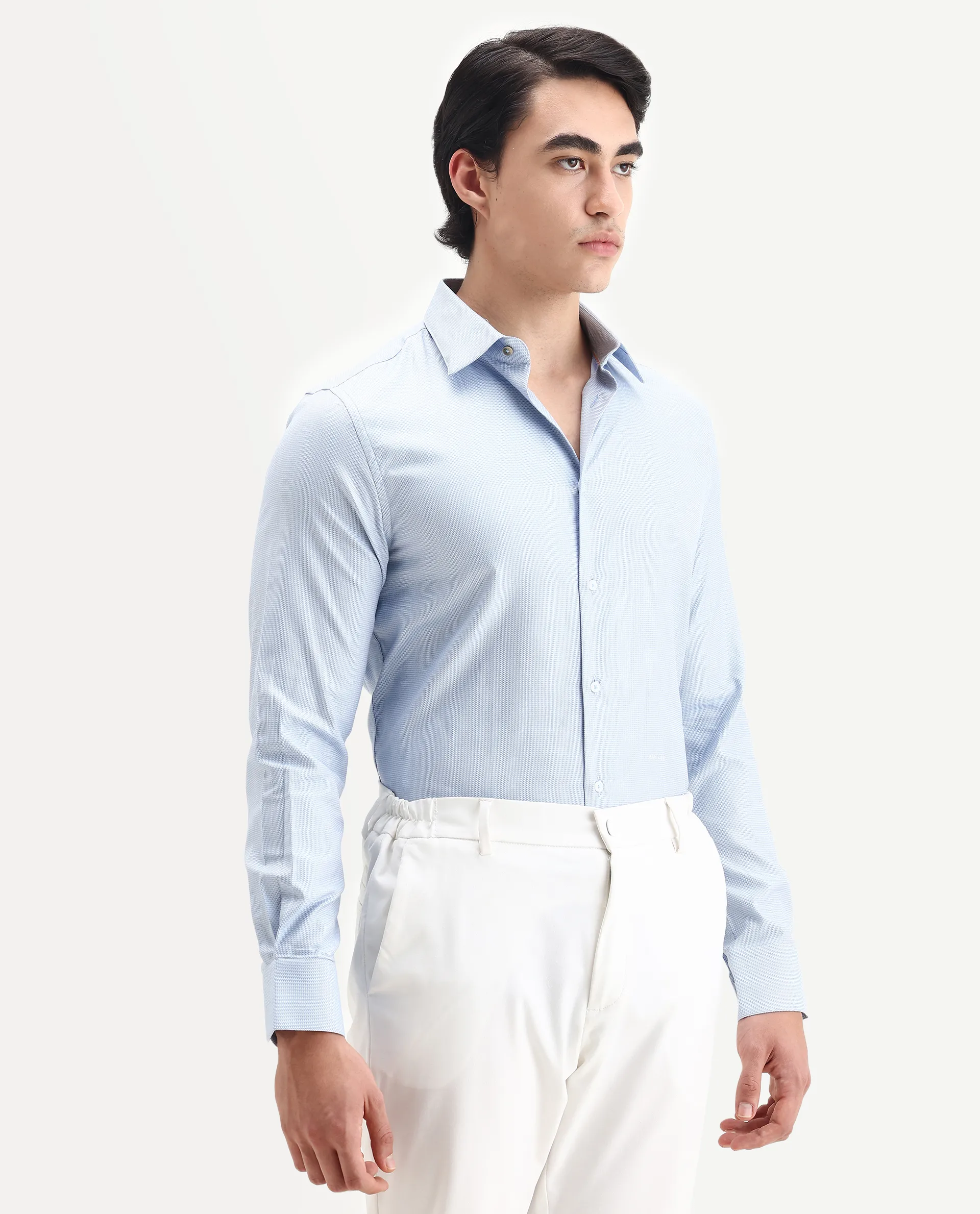 Rare Rabbit Men's Lanic Light Blue Cotton Textured Regular Fit Full Sleeve Collared Shirt - Image 6