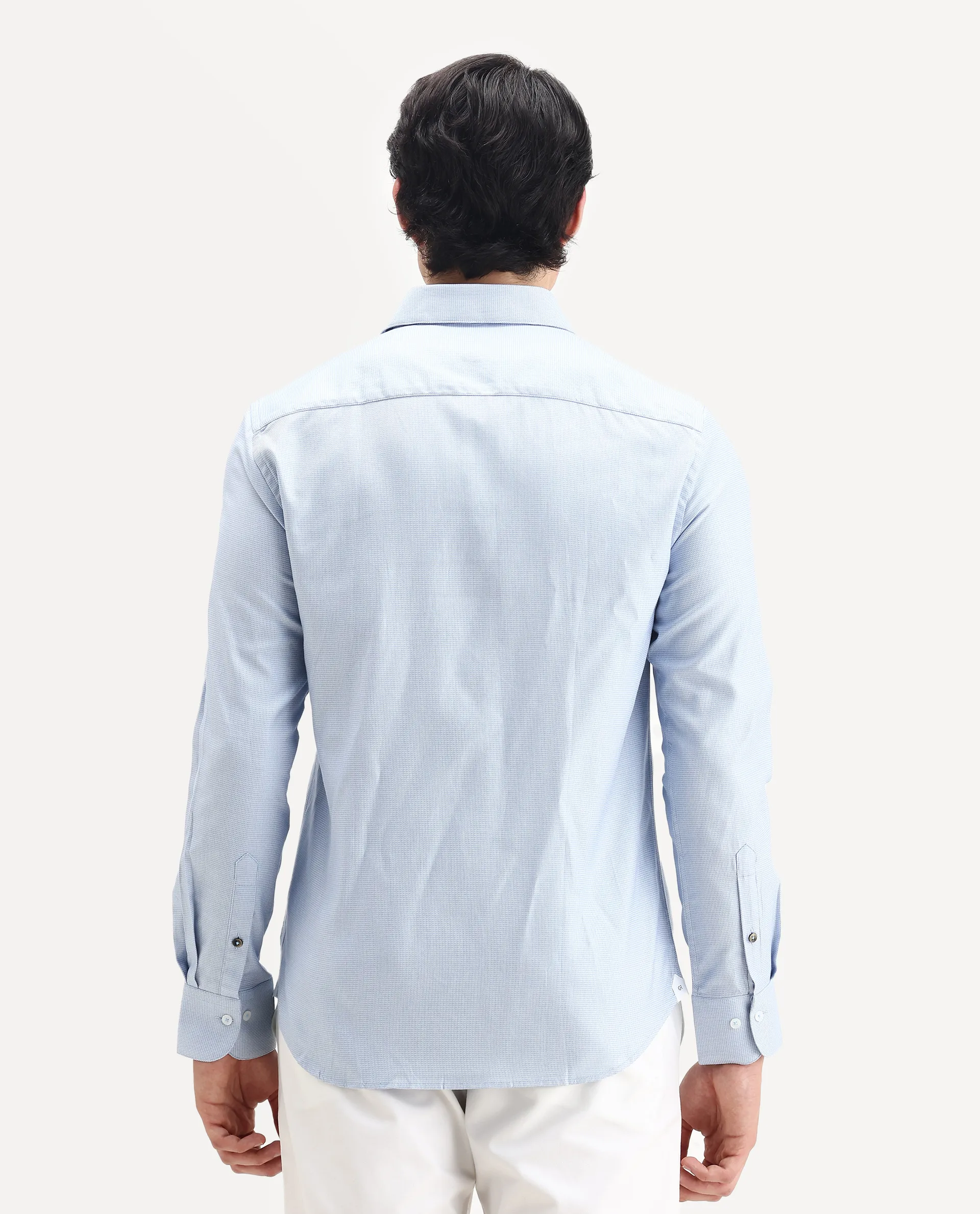 Rare Rabbit Men's Lanic Light Blue Cotton Textured Regular Fit Full Sleeve Collared Shirt - Image 7