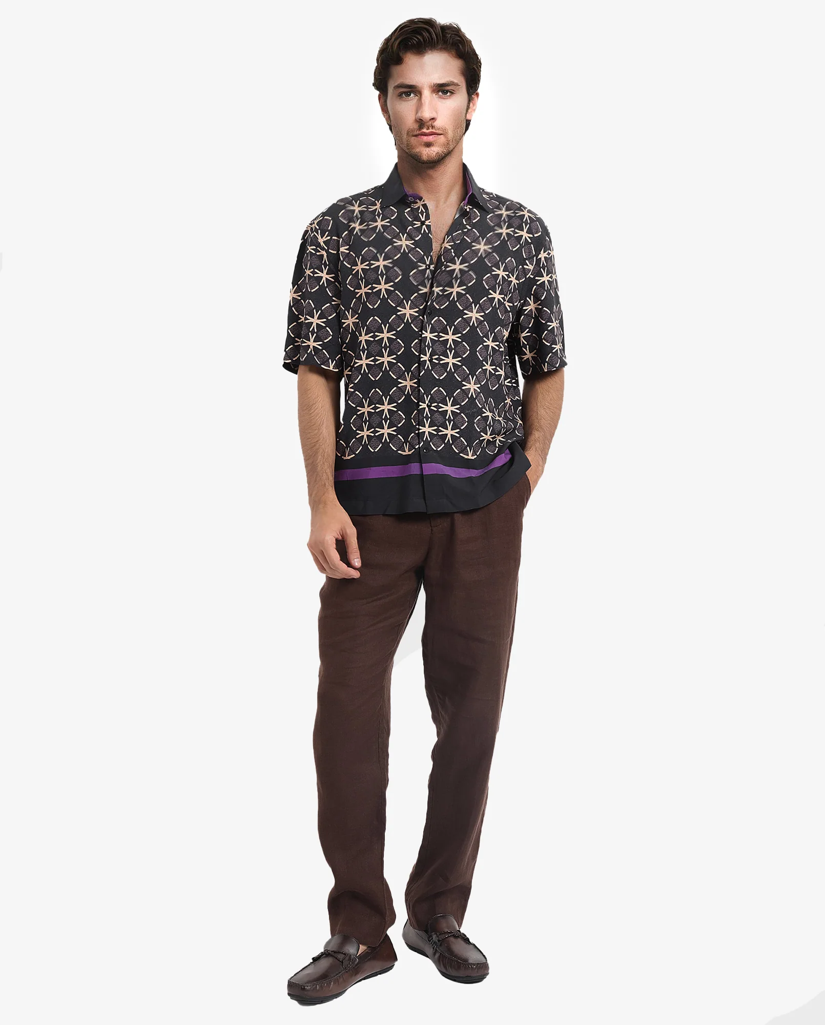 Rare Rabbit Men's Lanre Black Viscose Geometric Print Boxy Fit Half Sleeve Collared Shirt - Image 2