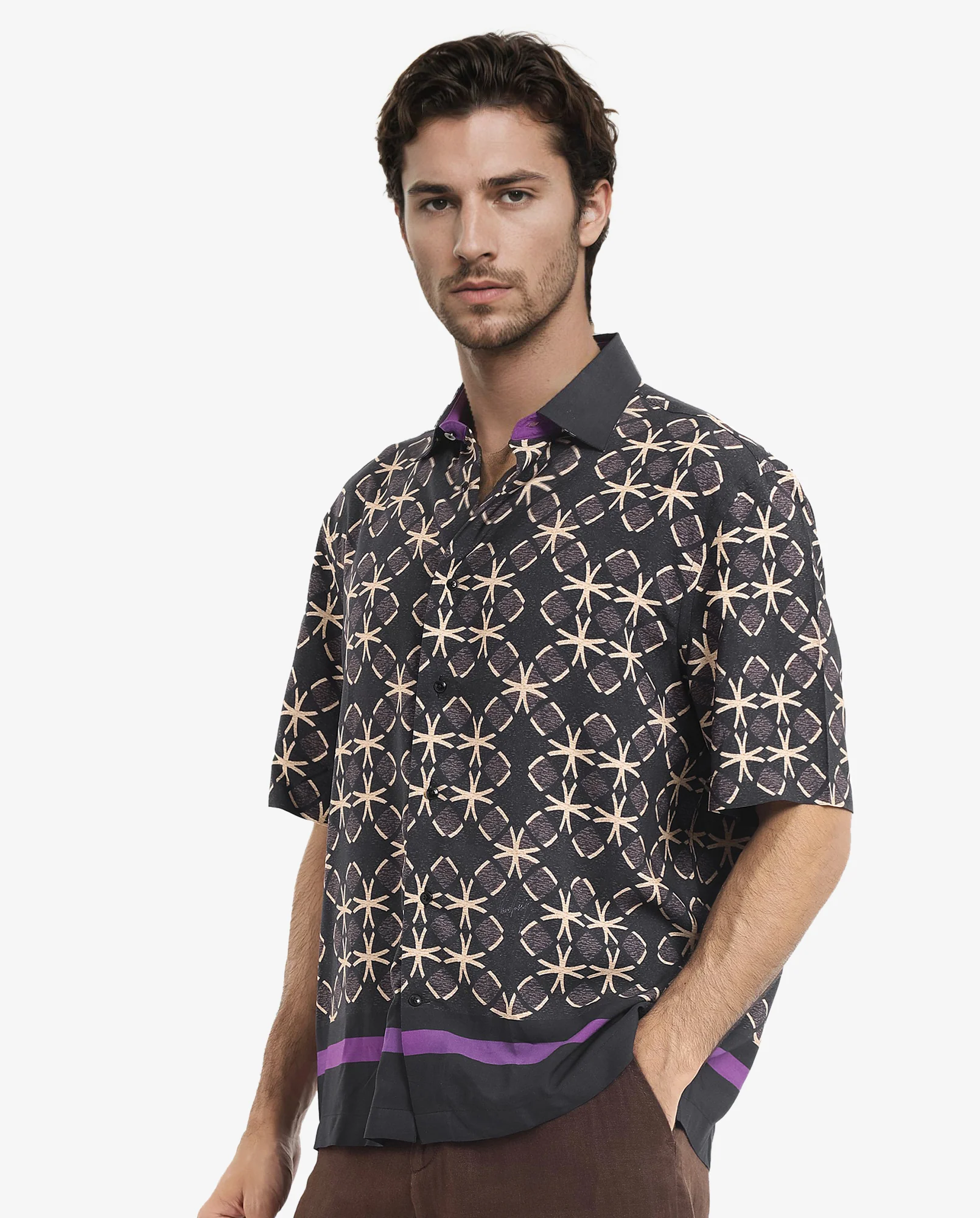 Rare Rabbit Men's Lanre Black Viscose Geometric Print Boxy Fit Half Sleeve Collared Shirt - Image 3