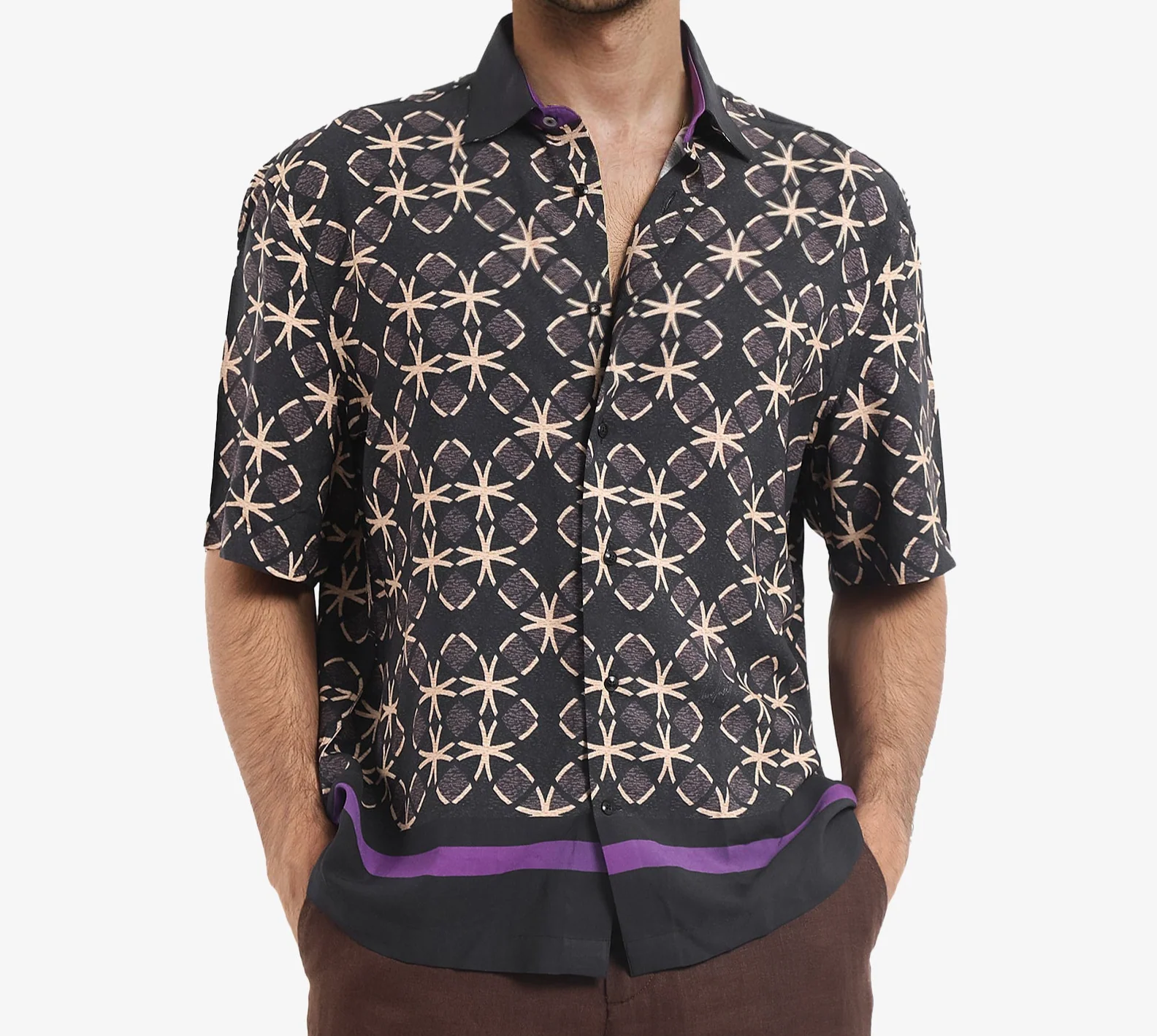 Rare Rabbit Men's Lanre Black Viscose Geometric Print Boxy Fit Half Sleeve Collared Shirt - Image 4