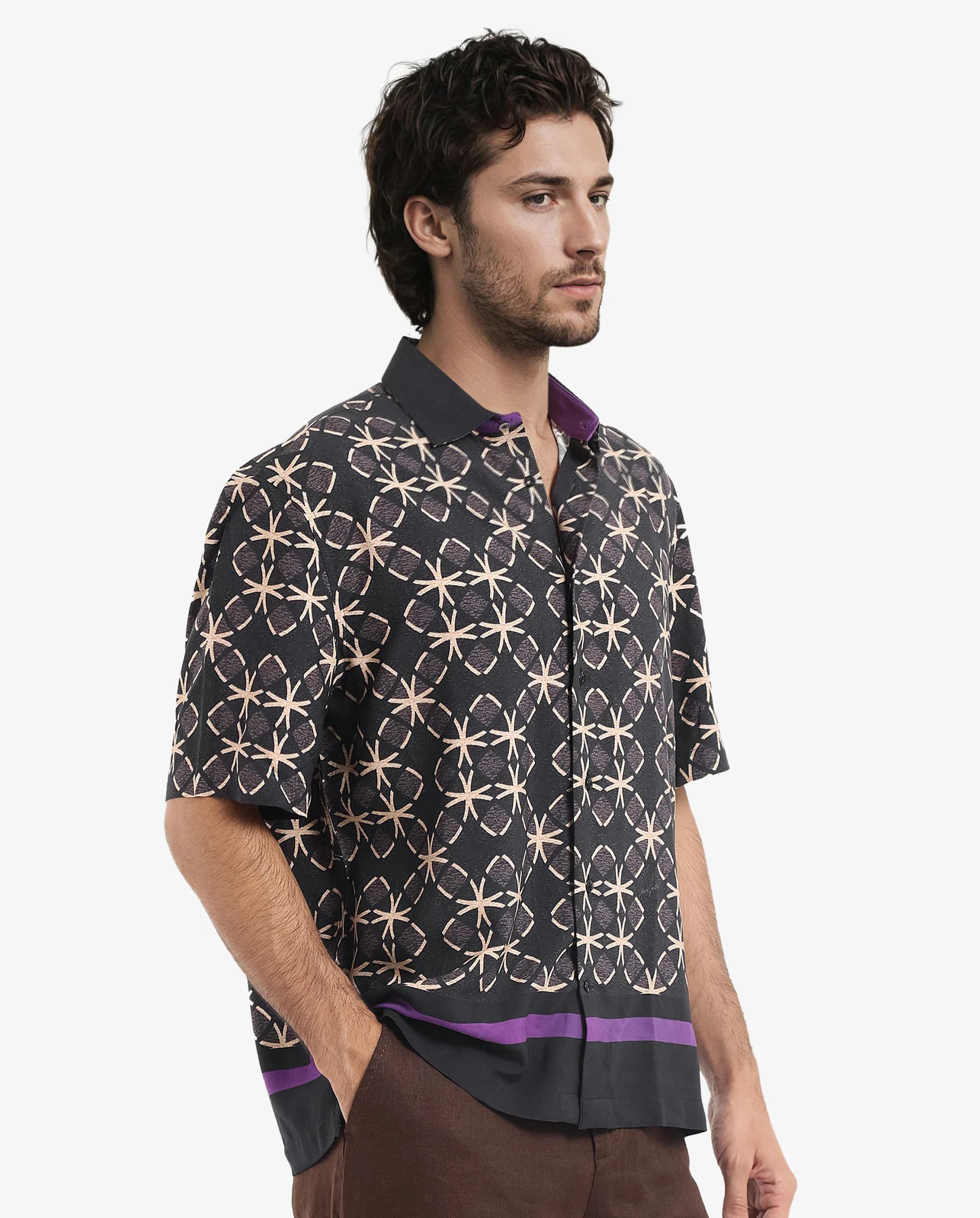 Rare Rabbit Men's Lanre Black Viscose Geometric Print Boxy Fit Half Sleeve Collared Shirt - Image 5