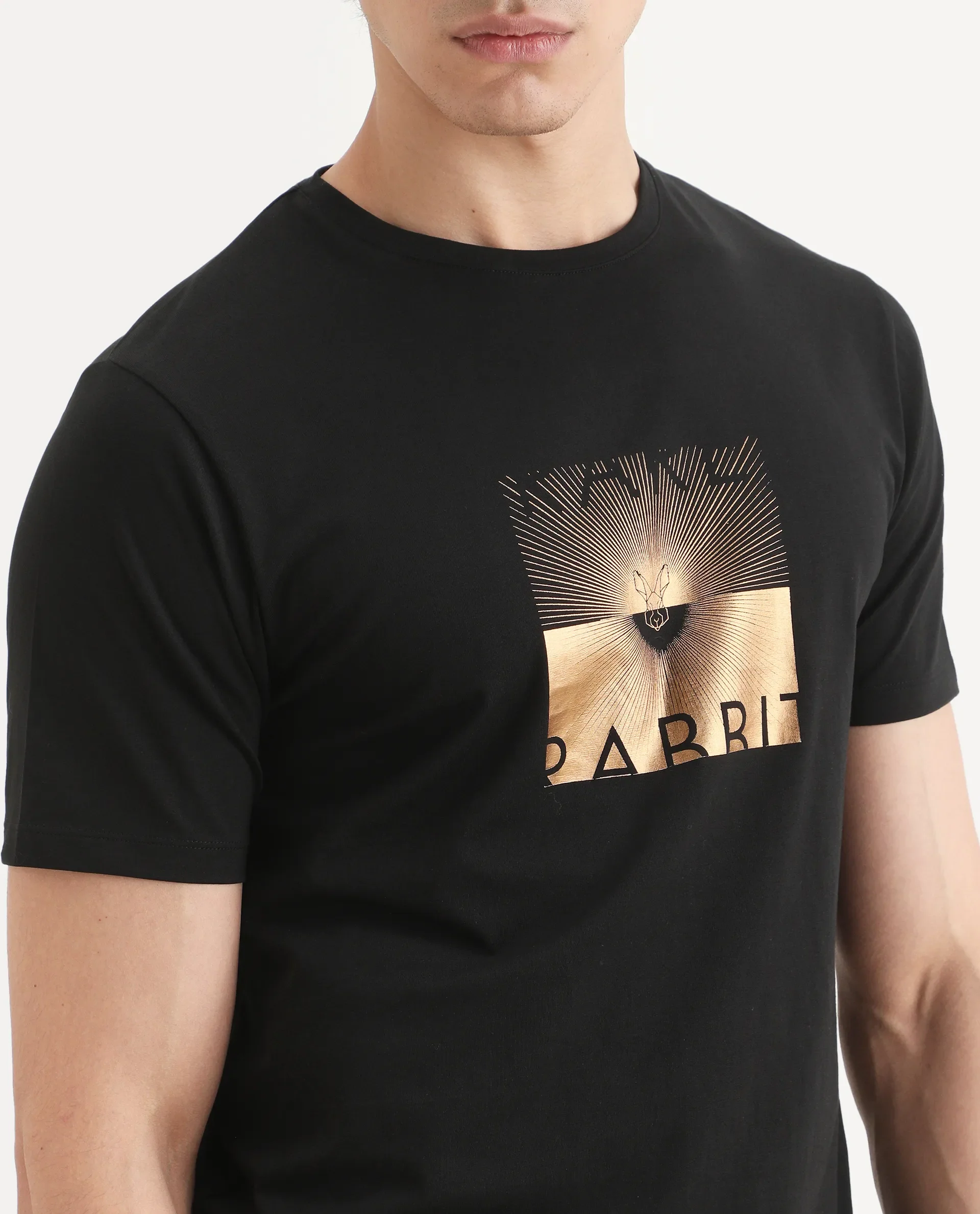 Rare Rabbit Men's Lant Black Cotton Blend Fabric Half Sleeve Crew Neck Regular Fit Graphic Print T-Shirt - Image 4