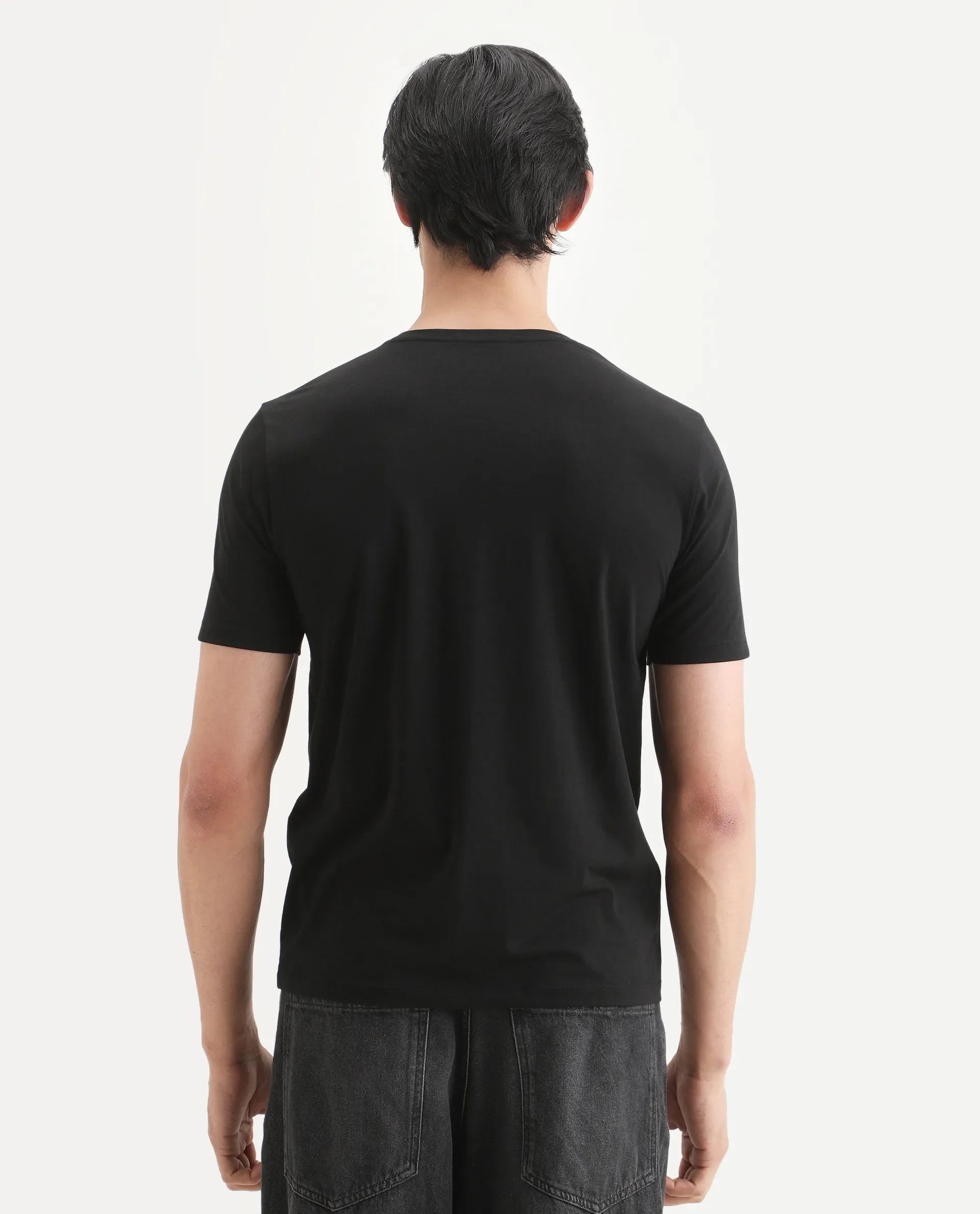 Rare Rabbit Men's Lant Black Cotton Blend Fabric Half Sleeve Crew Neck Regular Fit Graphic Print T-Shirt - Image 8