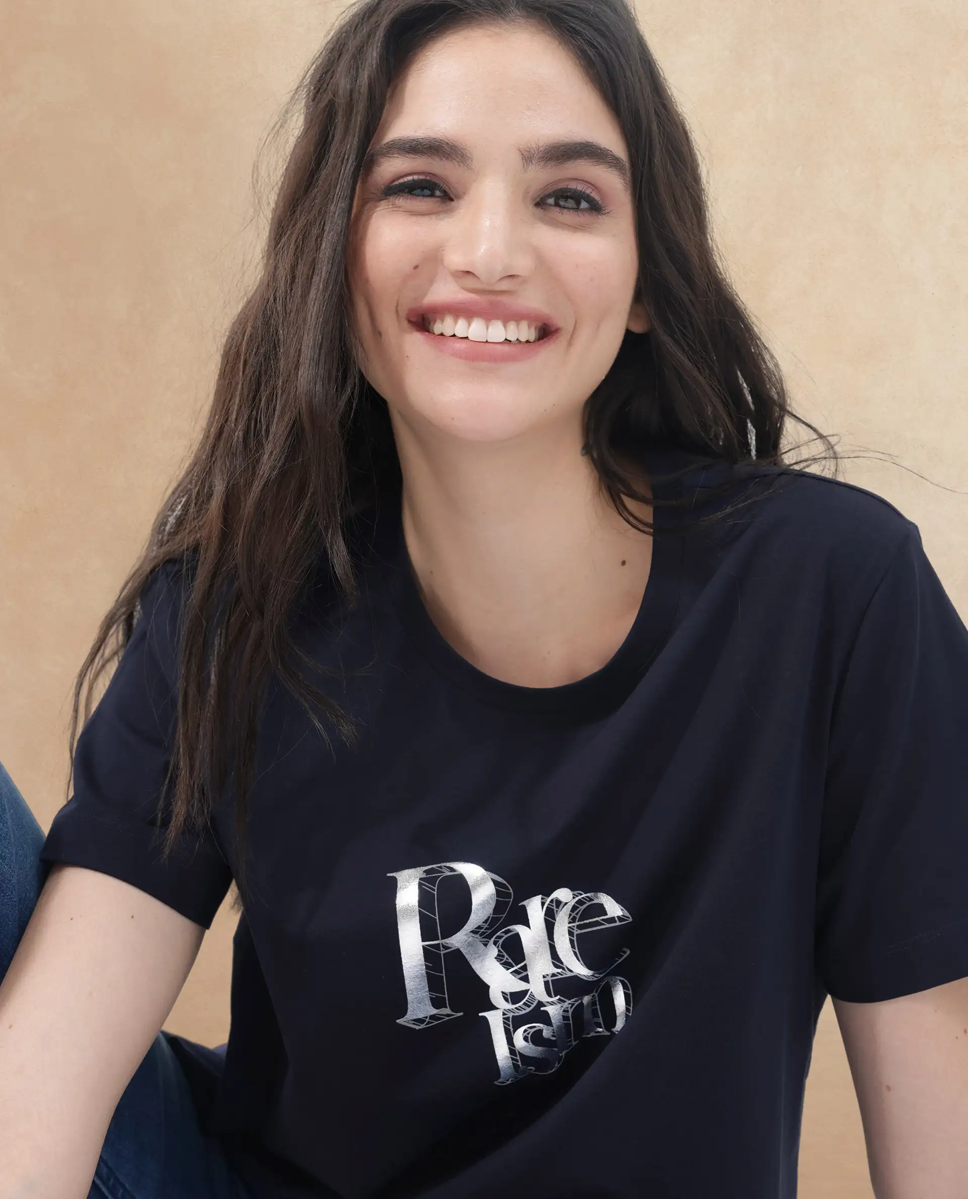 Rareism Women's Lany Dark Navy Cotton Blend Crew Neck Graphic Print Regular Fit T-Shirt - Image 3