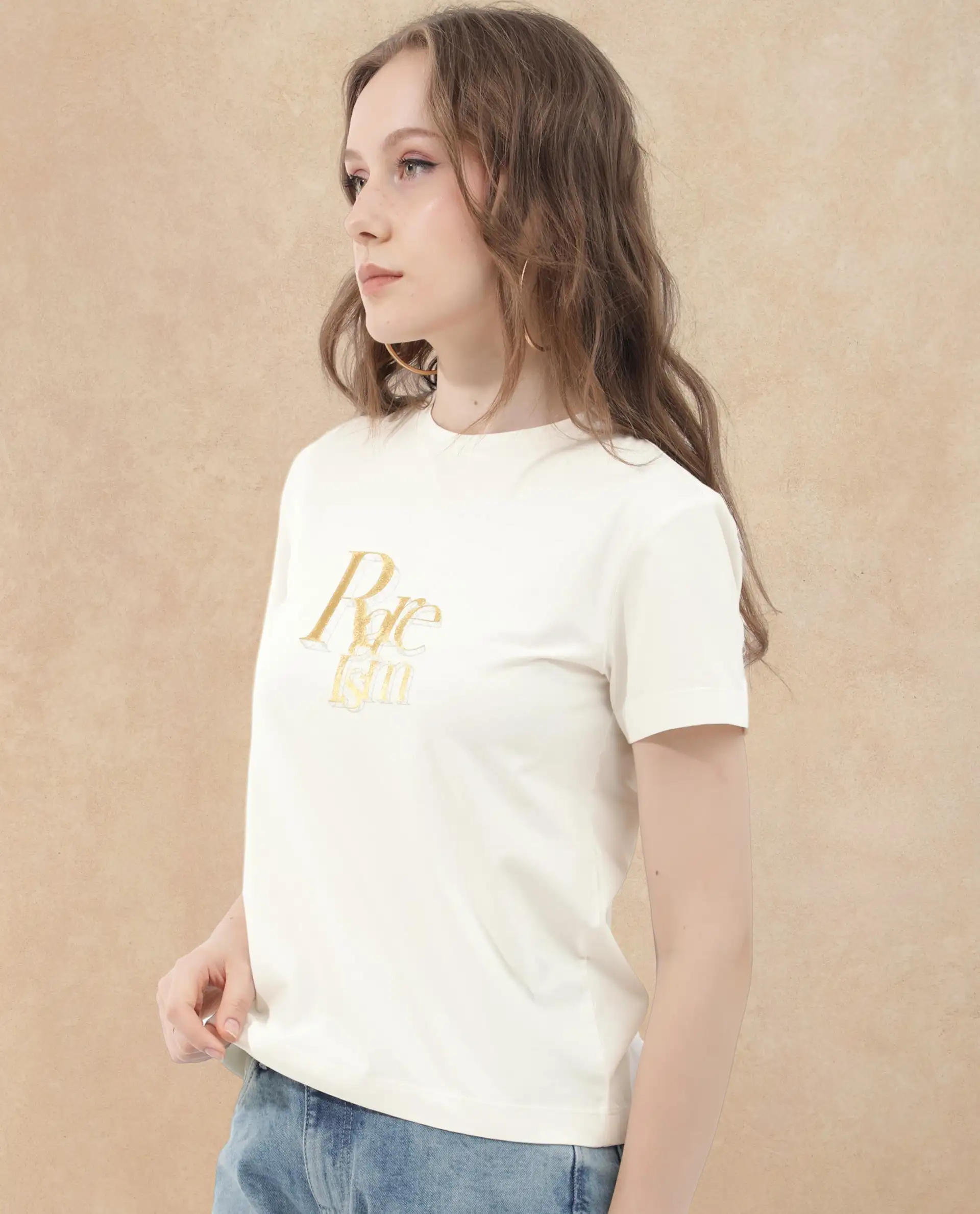 Rareism Women's Lany Off White Cotton Blend Crew Neck Graphic Print Regular Fit T-Shirt - Image 3