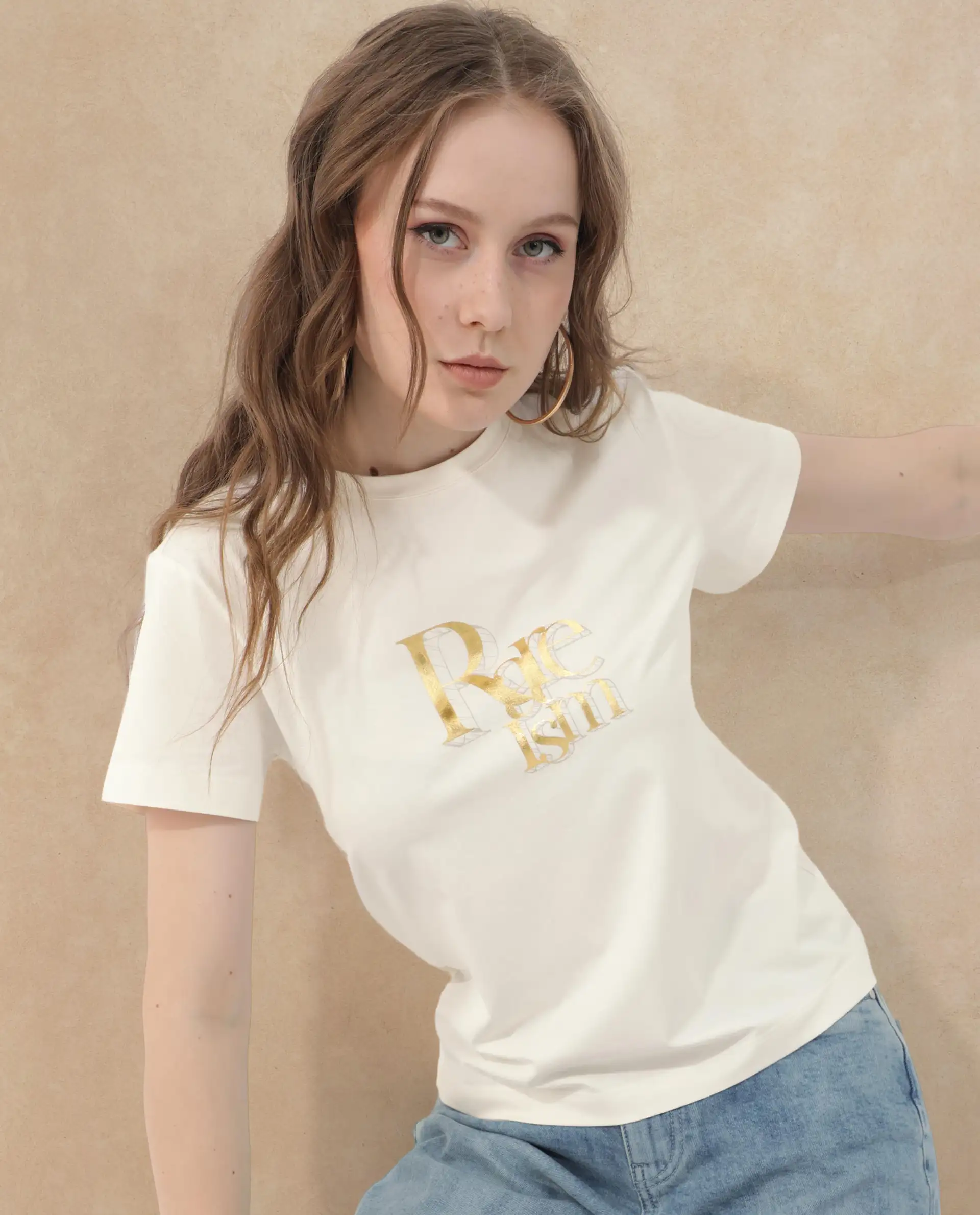 Rareism Women's Lany Off White Cotton Blend Crew Neck Graphic Print Regular Fit T-Shirt - Image 5