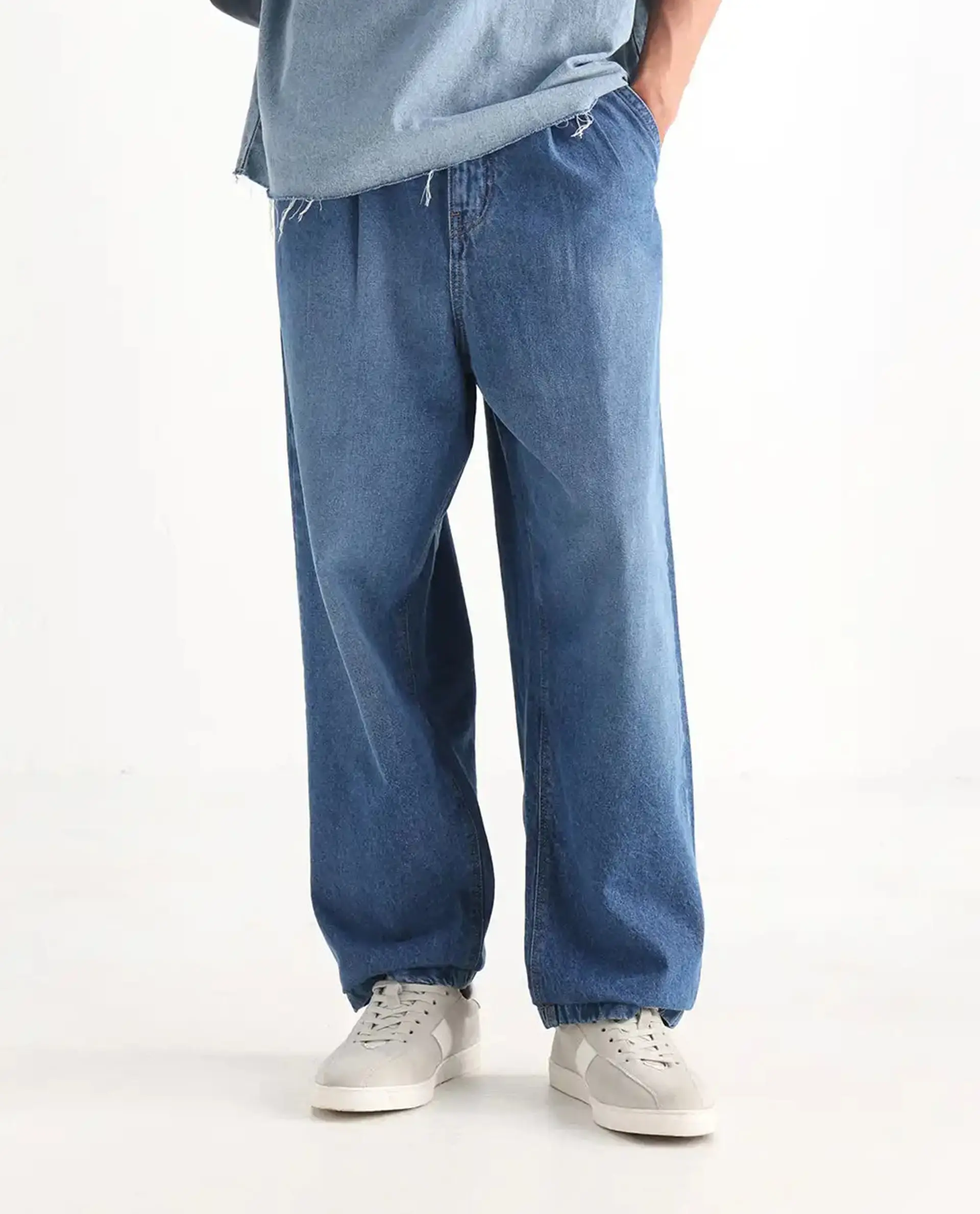 Rare Rabbit Men's Lar Blue Cotton Plain Baggy Fit Jeans - Image 10