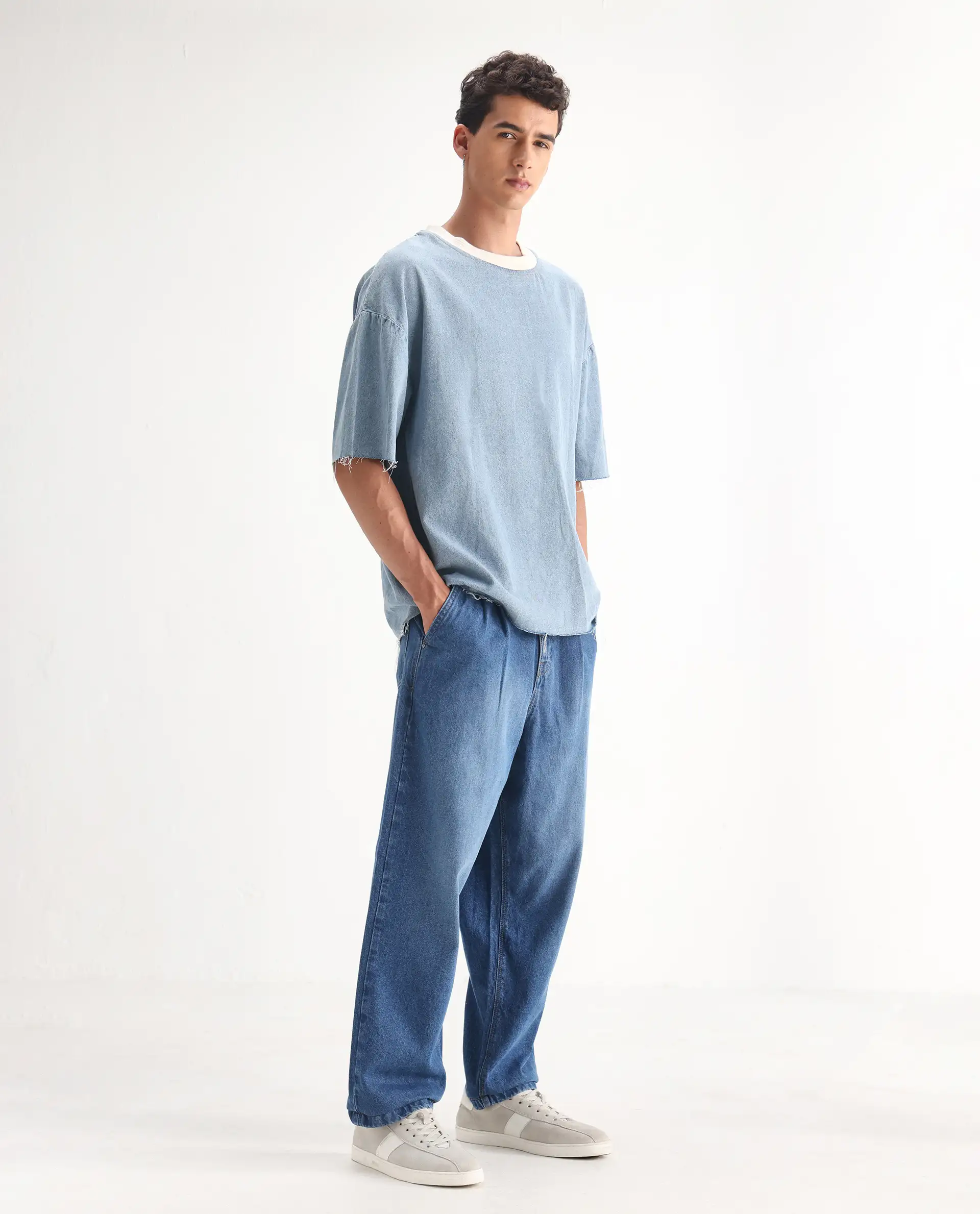 Rare Rabbit Men's Lar Blue Cotton Plain Baggy Fit Jeans - Image 5