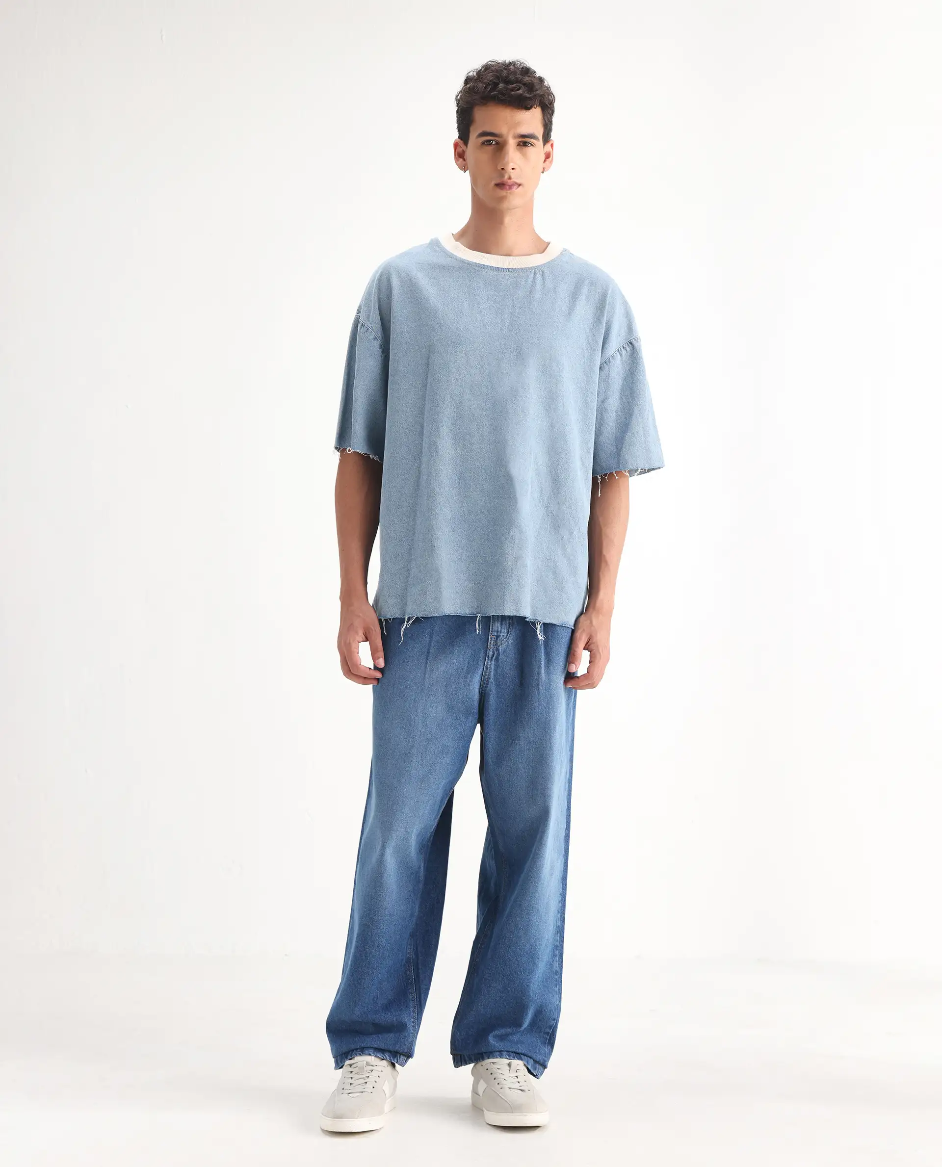 Rare Rabbit Men's Lar Blue Cotton Plain Baggy Fit Jeans - Image 6