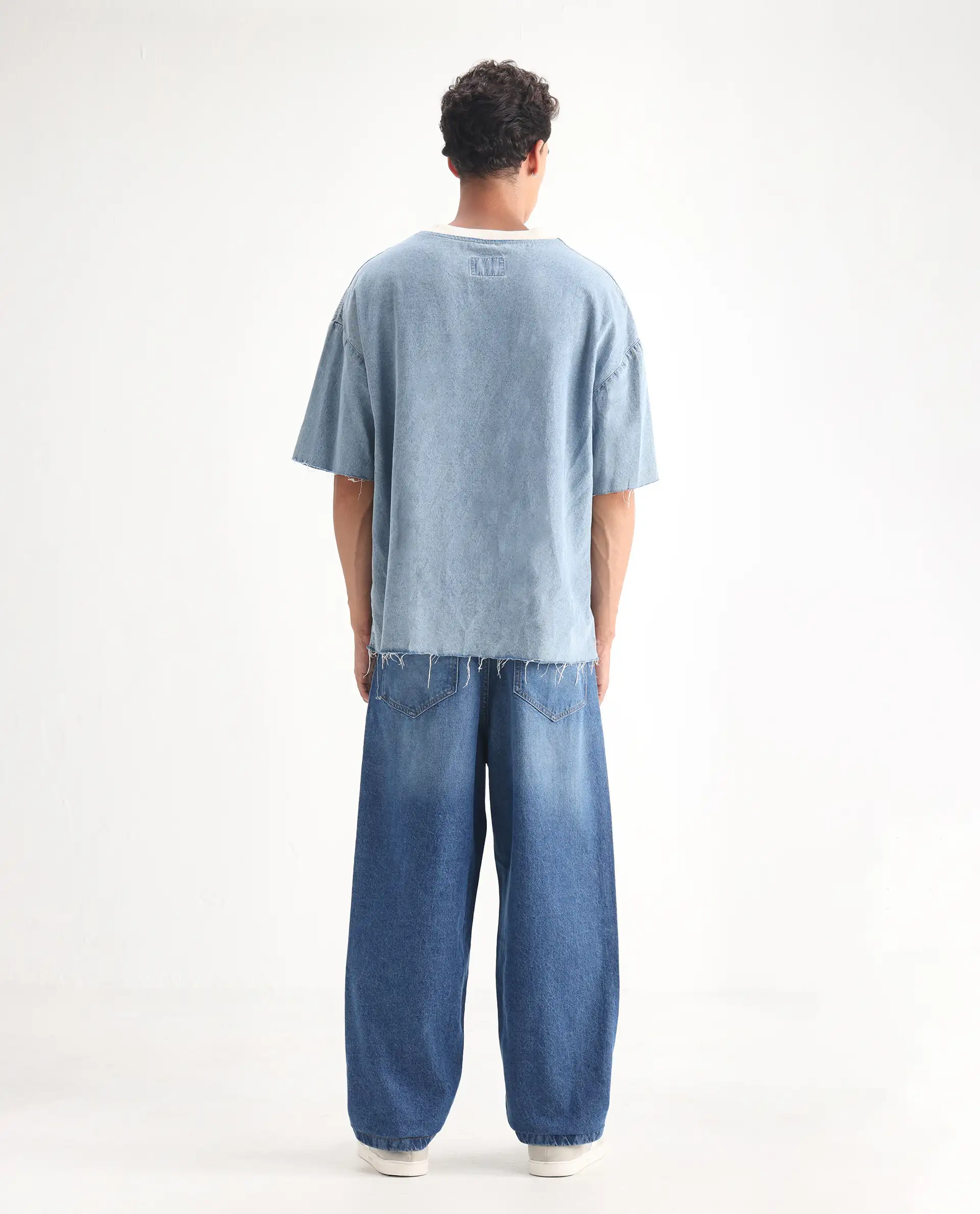 Rare Rabbit Men's Lar Blue Cotton Plain Baggy Fit Jeans - Image 9