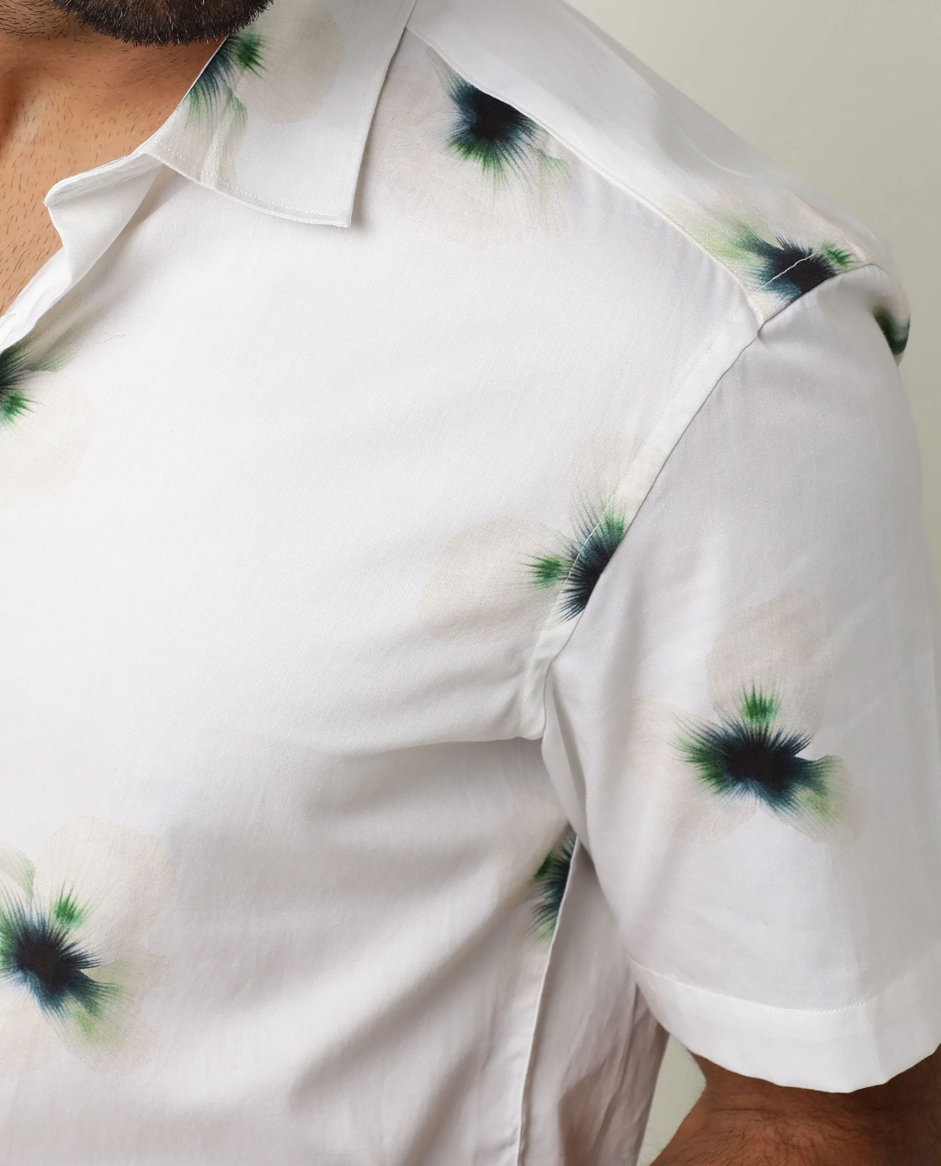 Rare Rabbit Men's Lara Off White Cotton Floral Print Regular Fit Half Sleeve Collared Shirt - Image 3