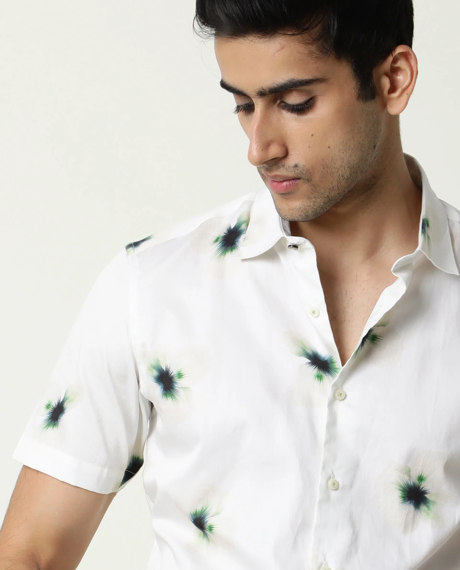 Rare Rabbit Men's Lara Off White Cotton Floral Print Regular Fit Half Sleeve Collared Shirt - Image 4