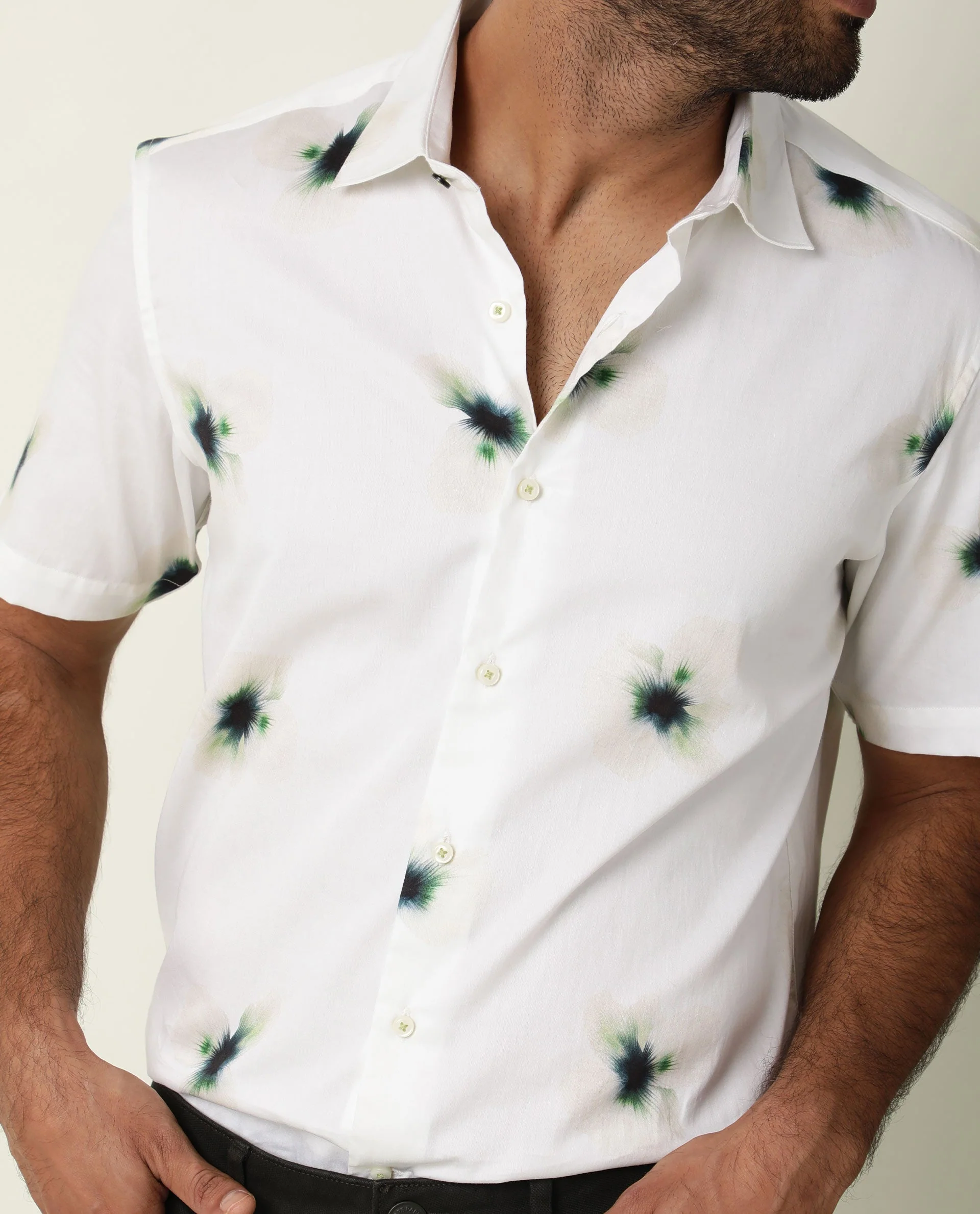 Rare Rabbit Men's Lara Off White Cotton Floral Print Regular Fit Half Sleeve Collared Shirt - Image 5
