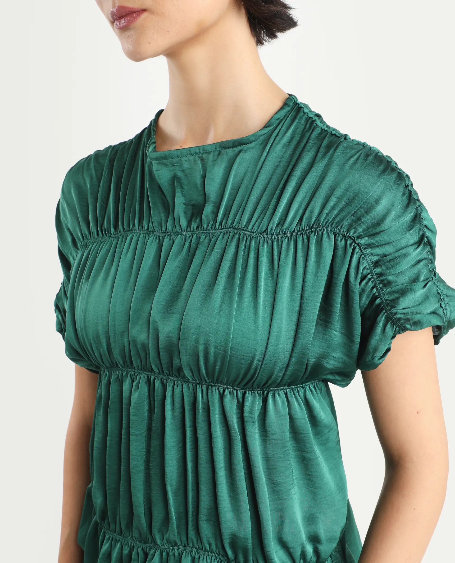 Rareism Women's Larissa Olive Polyester Boat Neck Plain Extended Sleeves Regular Fit Top - Image 4