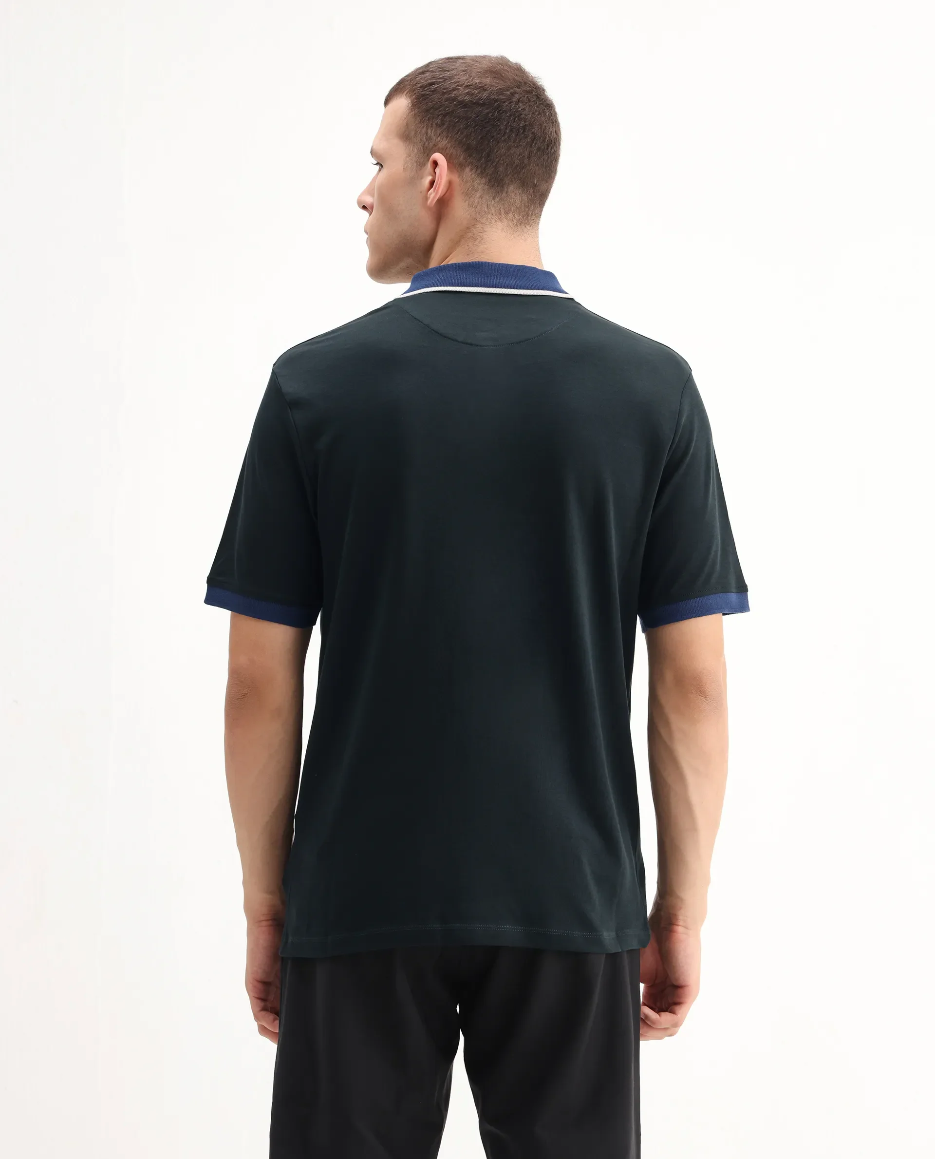 Rare Rabbit Men's Lark Dark Green Cotton Plain Regular Fit Half Sleeve Polo - Image 6