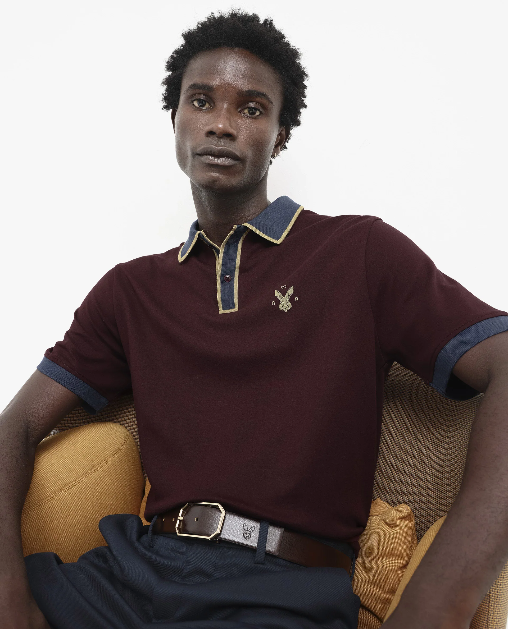 Rare Rabbit Men's Lark Dark Maroon Cotton Plain Regular Fit Half Sleeve Polo