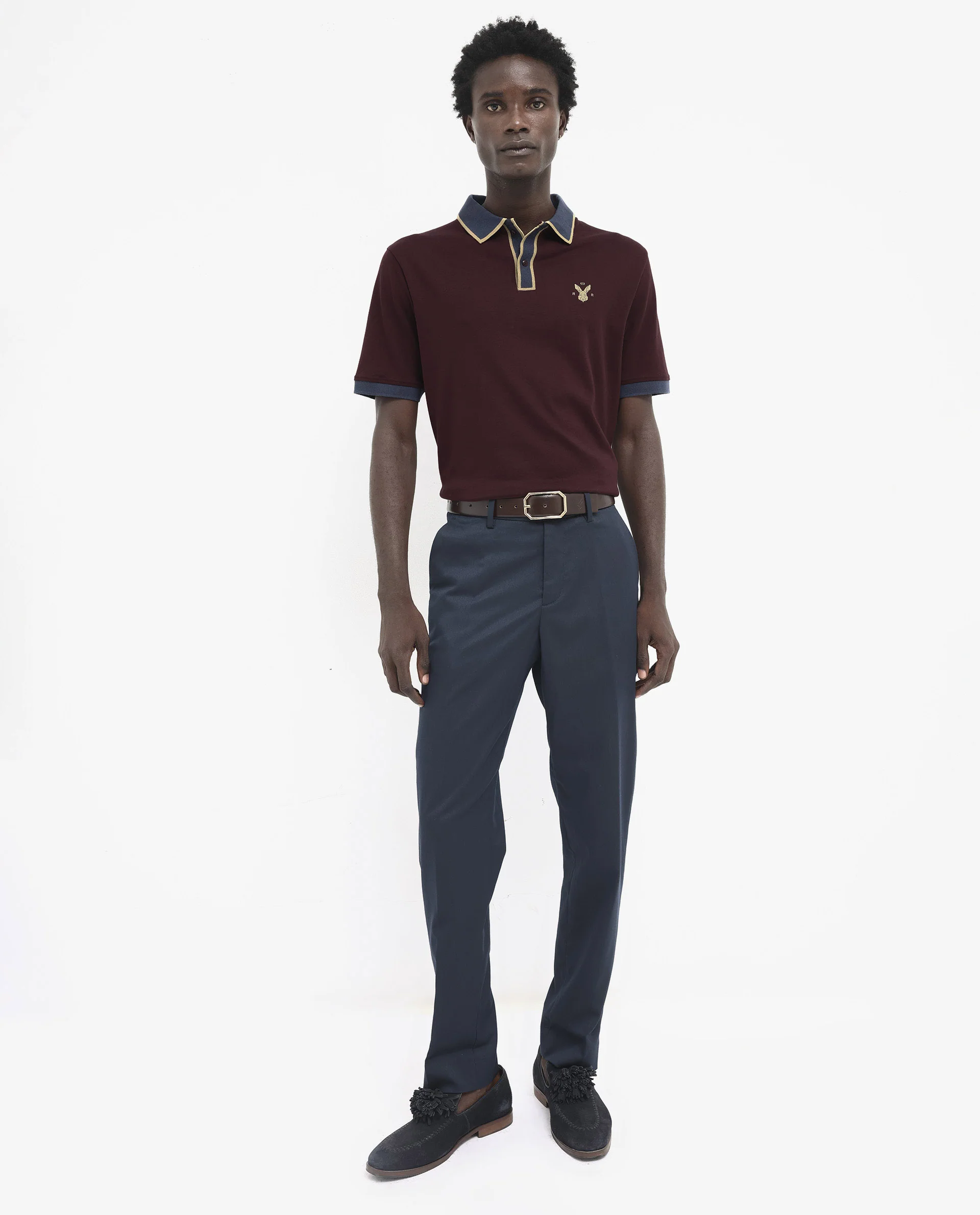 Rare Rabbit Men's Lark Dark Maroon Cotton Plain Regular Fit Half Sleeve Polo - Image 2