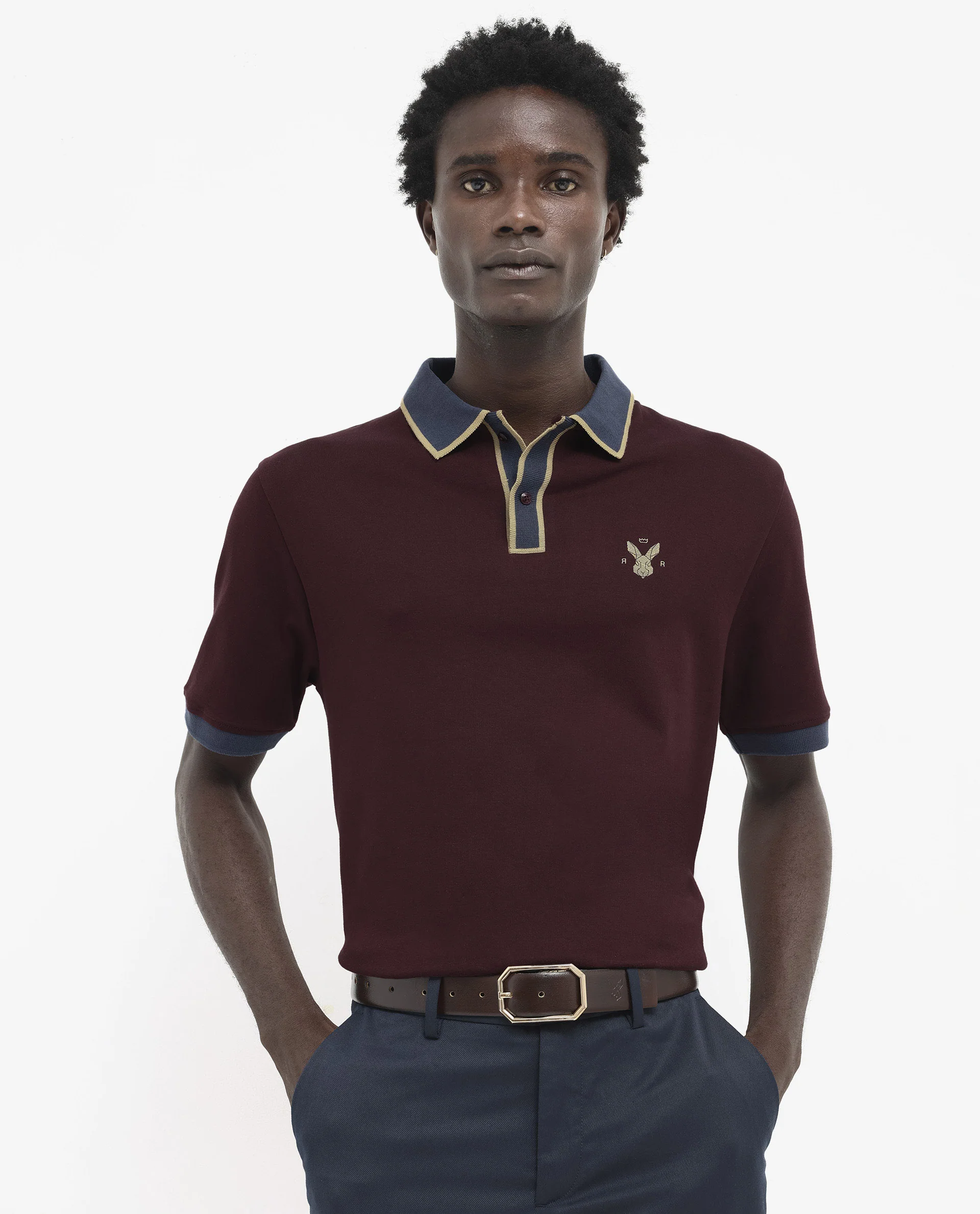 Rare Rabbit Men's Lark Dark Maroon Cotton Plain Regular Fit Half Sleeve Polo - Image 3