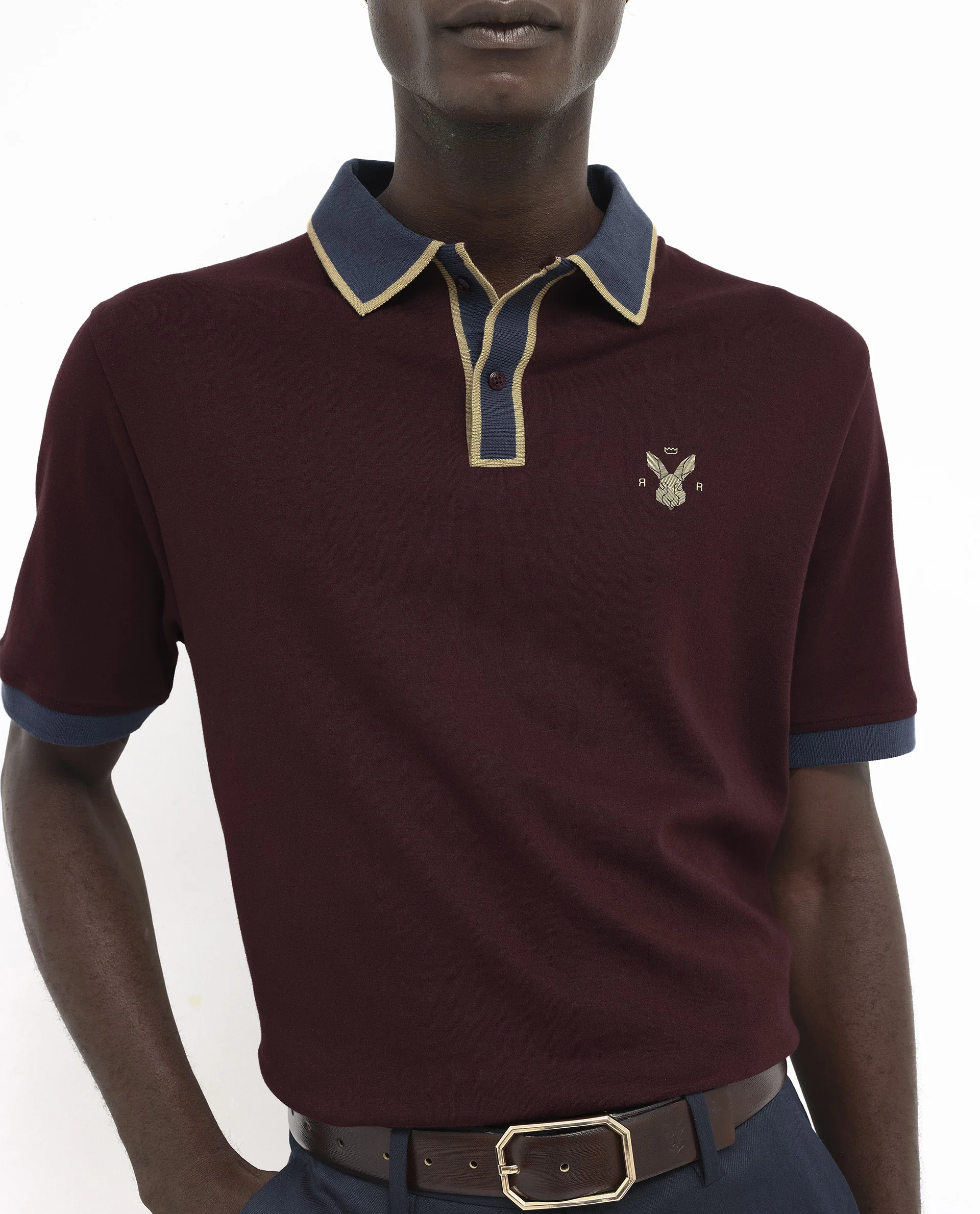 Rare Rabbit Men's Lark Dark Maroon Cotton Plain Regular Fit Half Sleeve Polo - Image 4