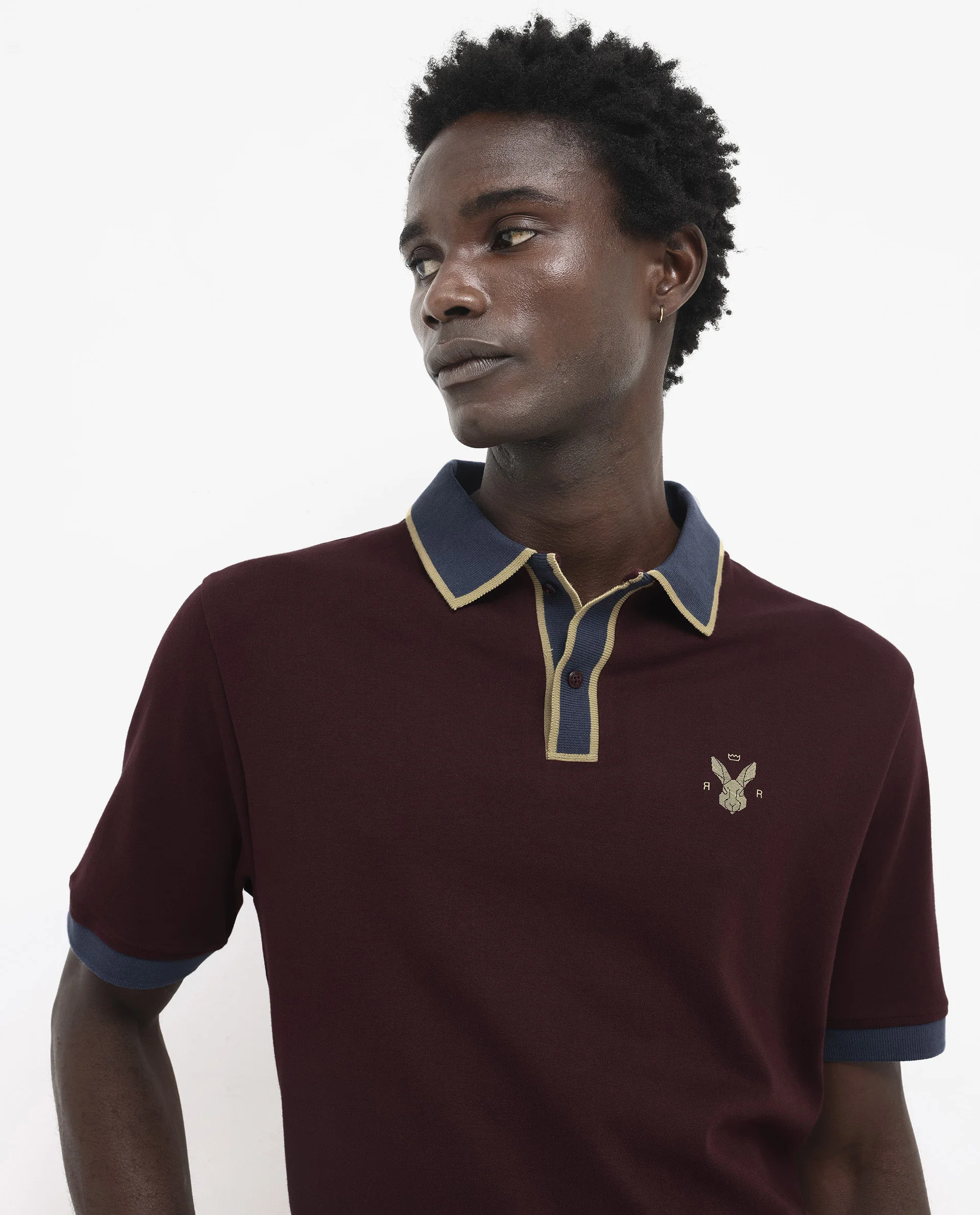 Rare Rabbit Men's Lark Dark Maroon Cotton Plain Regular Fit Half Sleeve Polo - Image 5